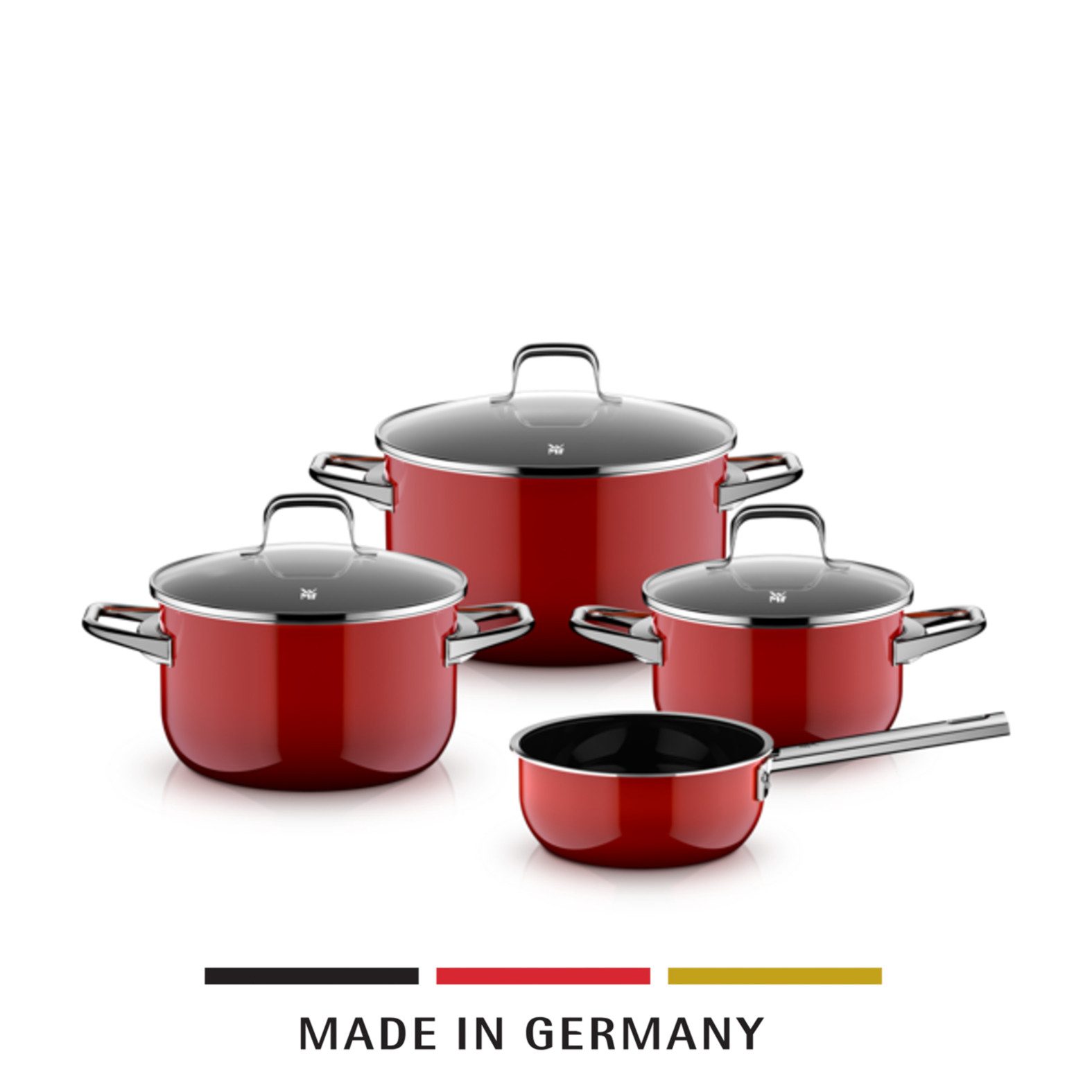 WMF Topf-Set Fusiontec Essential Pro, Edelstahl, Glas (Set, 7-tlg), kratzfeste Oberfläche, wärmereduzierende Hohlgriffe, Made in Germany