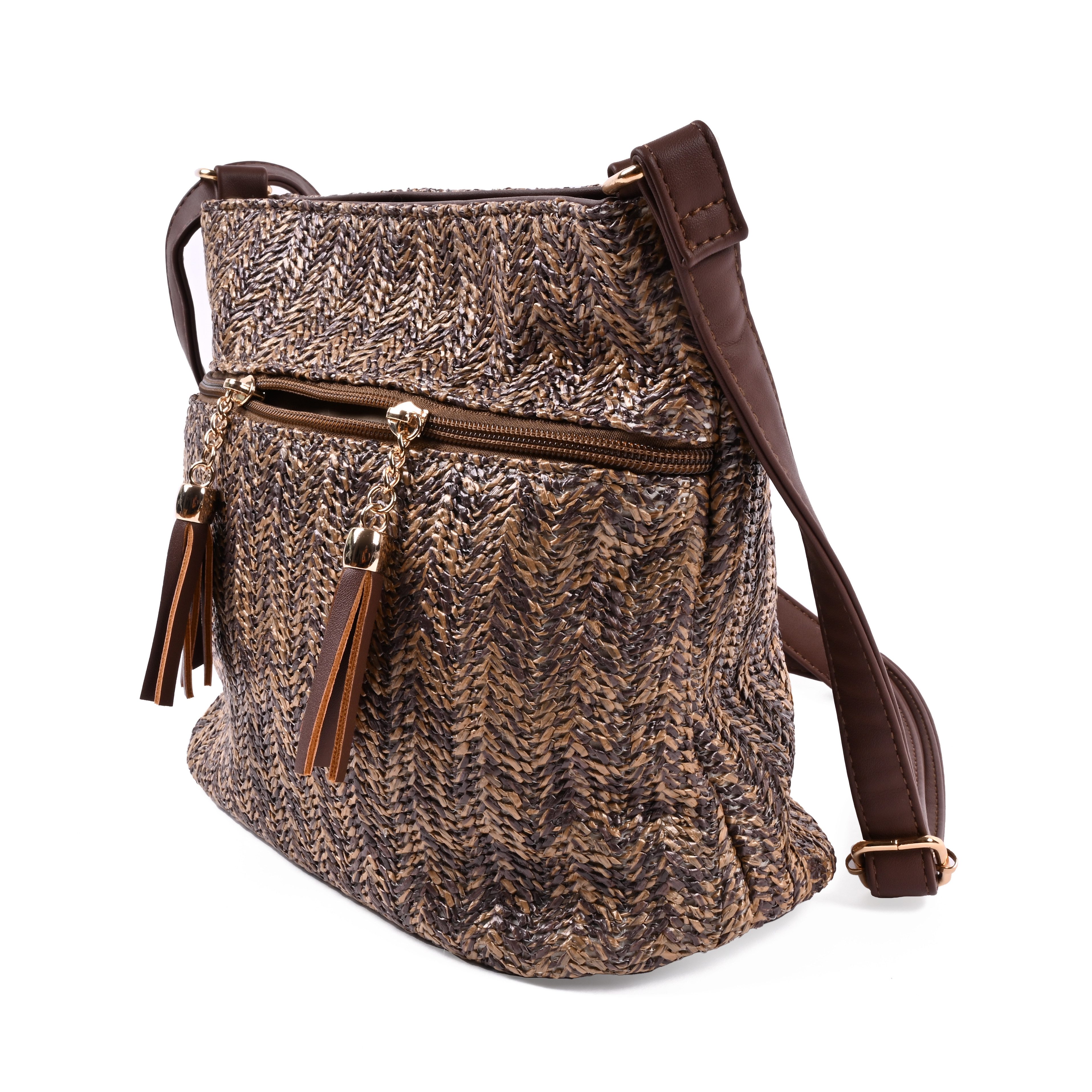 Goodman Design Schultertasche Geflochtene Umhängetasche mit Tasseln, Hochwertiges Kunstleder in geflochtener Struktur