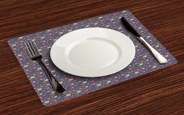 Platzset, Waschbare Stoff Esszimmer Küche Tischdekorations Digitaldruck, Abakuhaus, (4-teilig, 4 Teilig-St., Set aus 4x), Party Bunte kleine Verzierungen