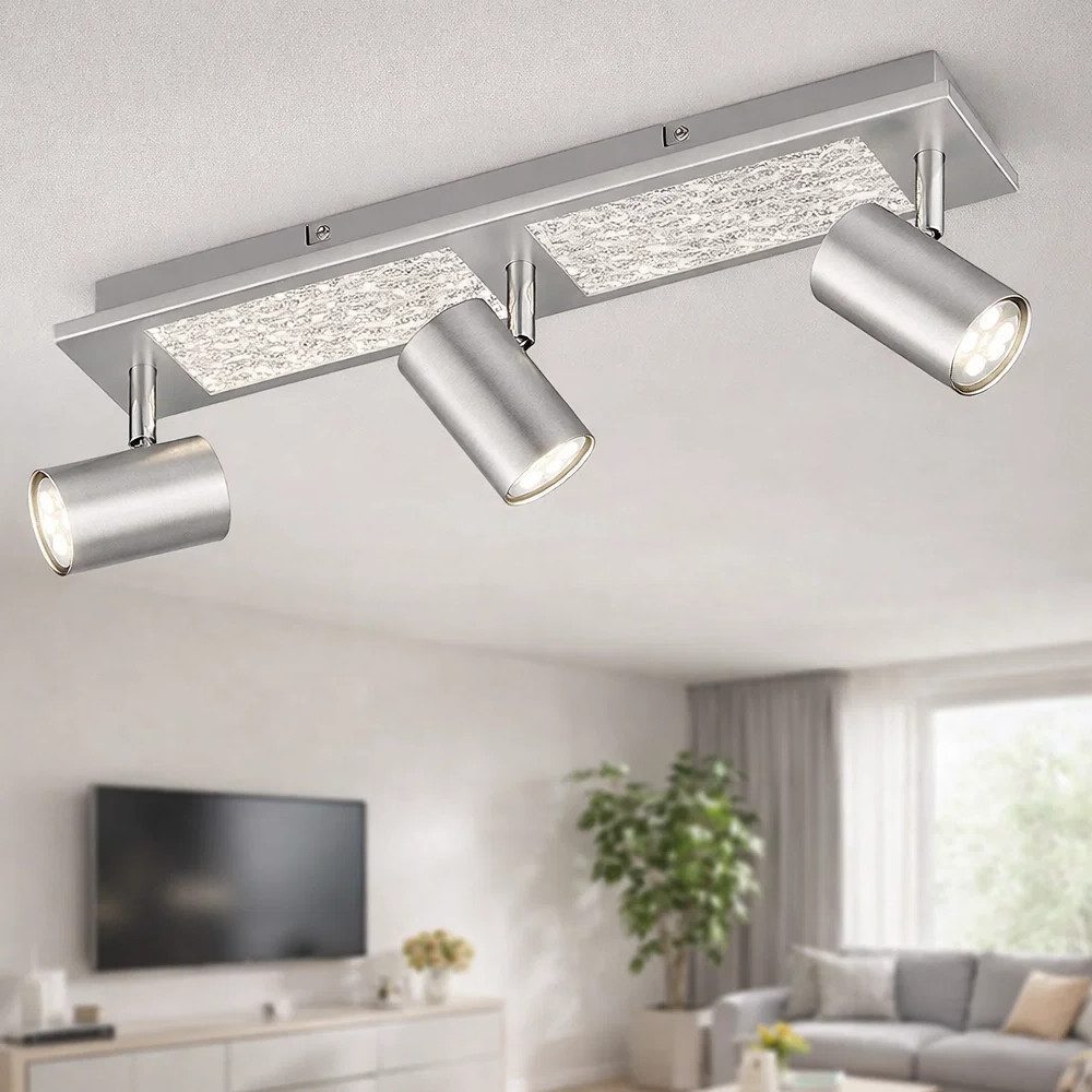 WOFI LED Deckenleuchte, Leuchtmittel nicht inklusive, Deckenstrahler Deckenleuchte Wohnzimmerlampe Spots beweglich silber