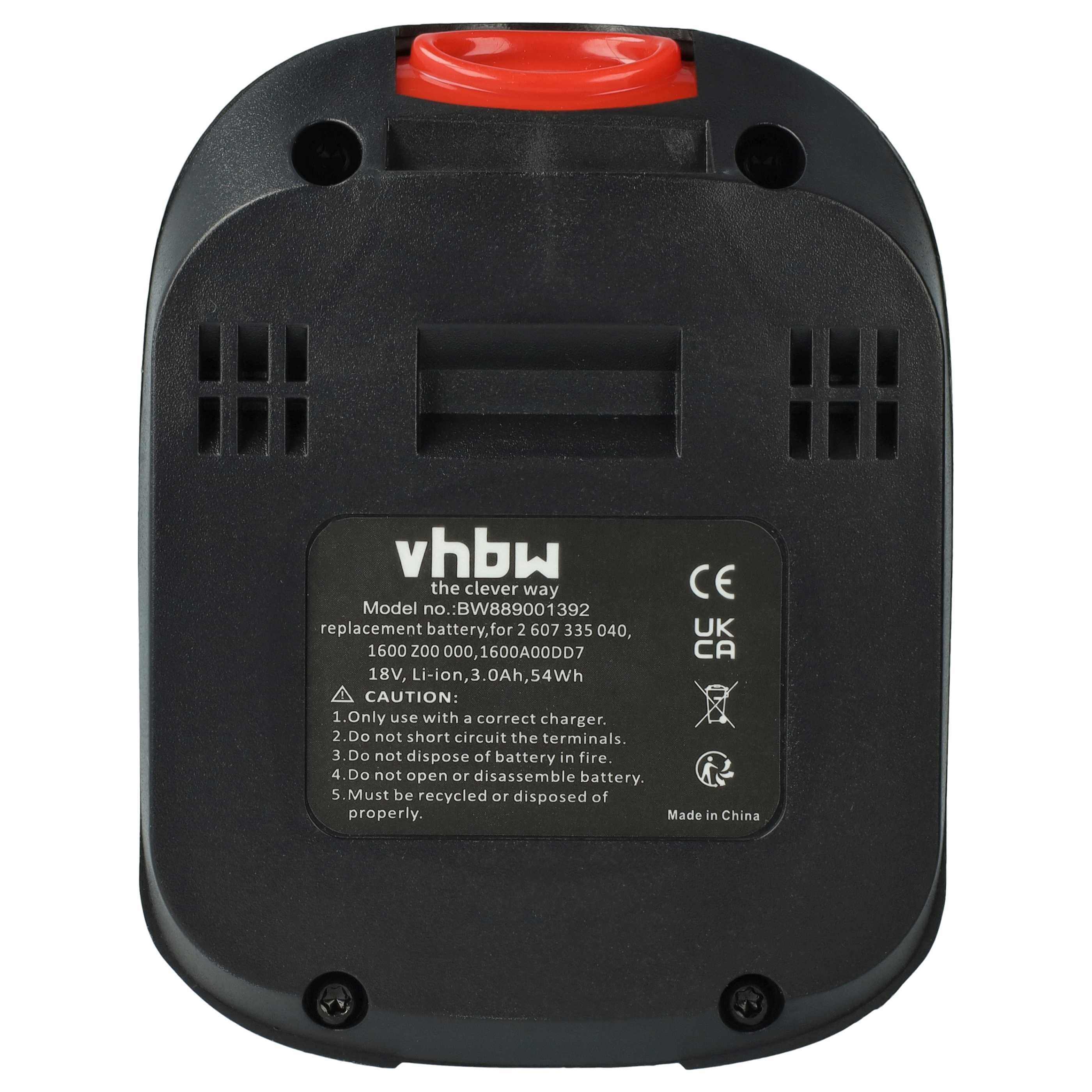 vhbw Akku passend für Bosch UniversalLamp 18, UniversalImpact 18, Akku Akku Li-Ion 3000 mAh (18 V, 2 St), Leistungsfähige Austausch-Akkus für Werkzeug Powertools wie