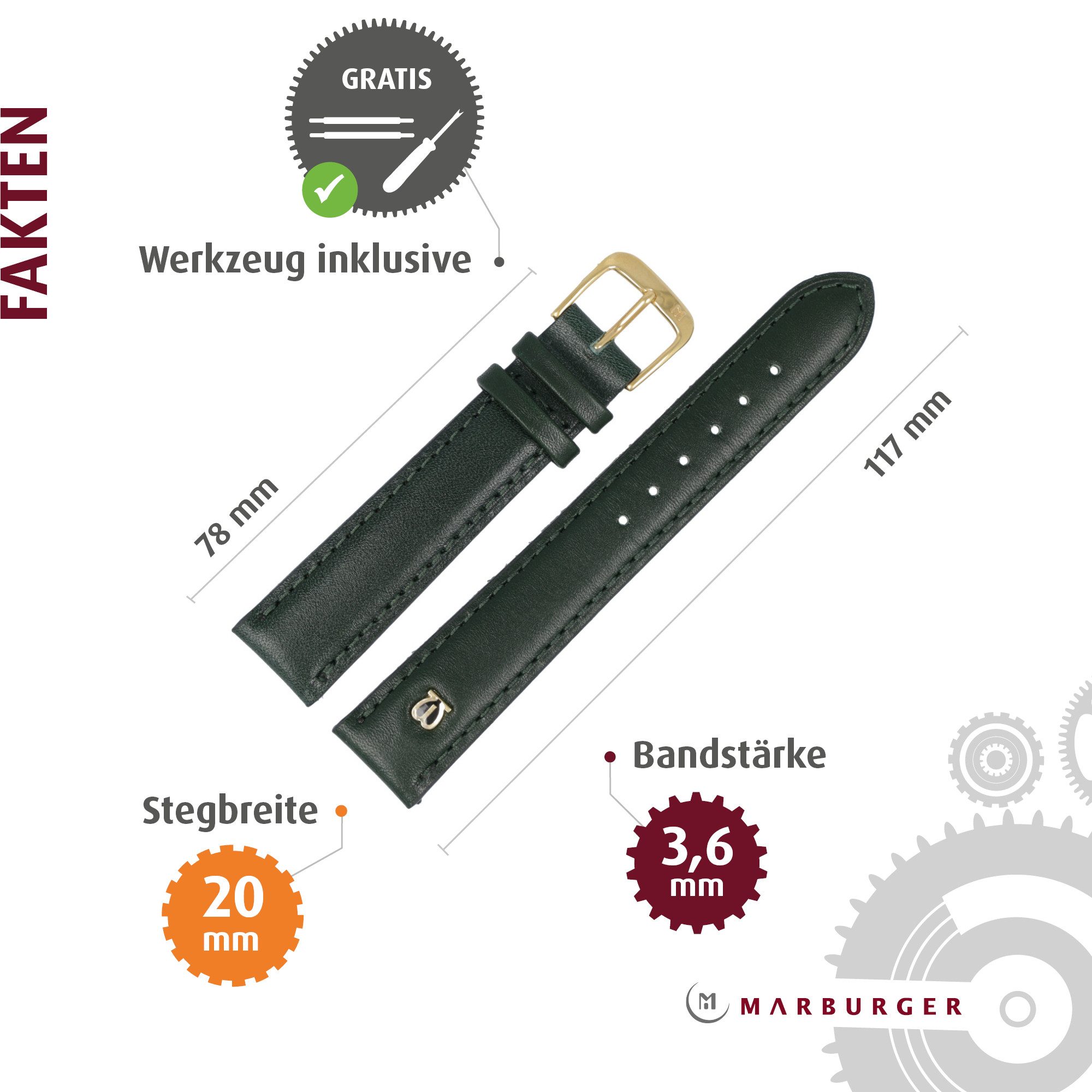 MARBURGER Uhrenarmband 20mm Leder