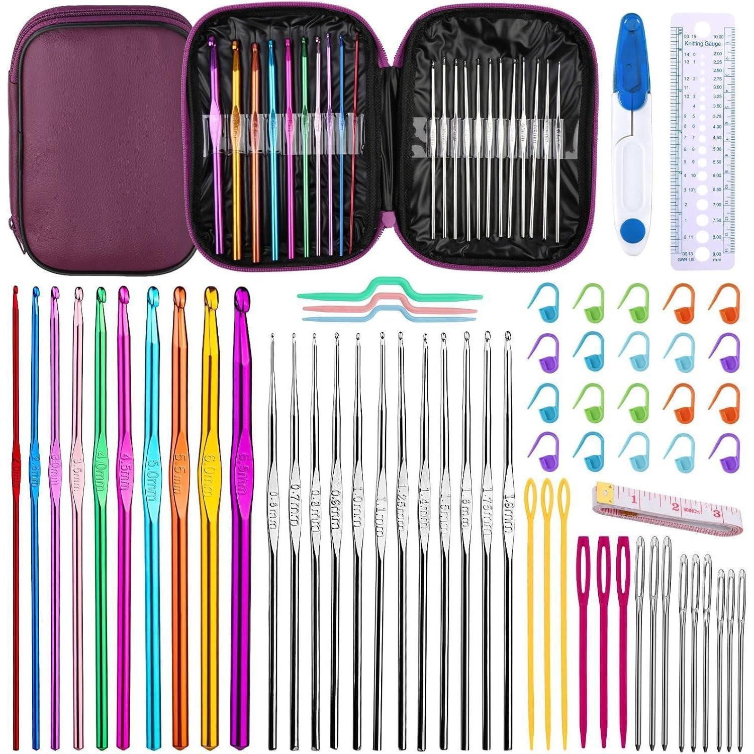 LuxusKollektion Häkelnadeln 60-teiliges Häkelnadel-Set in lila Aufbewahrungsbox