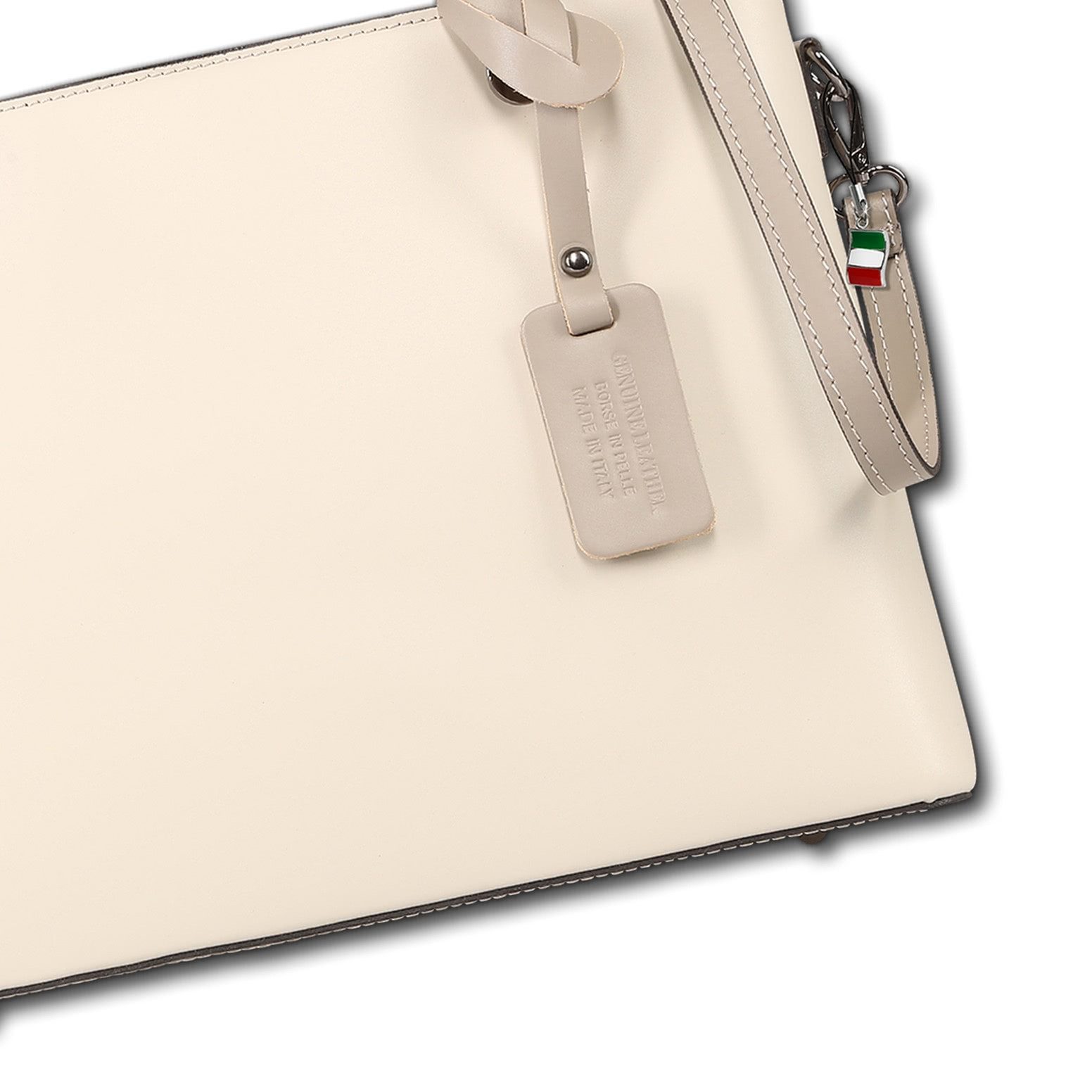FLORENCE Schultertasche Florence Damen Schultertasche Tote Bag (Schultertasche), Damen Schultertasche Leder, beige, grau ca. 28cm hoch