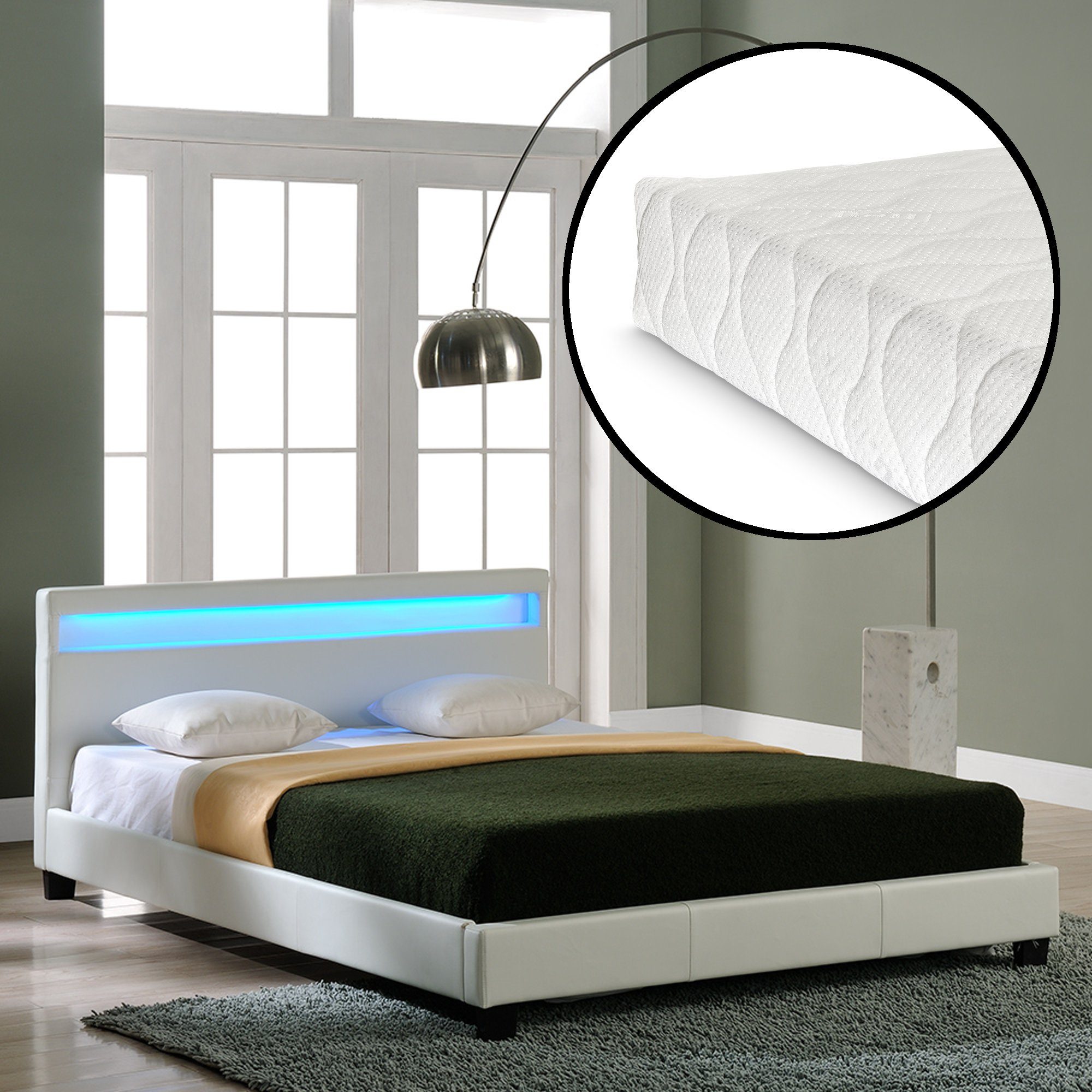 Corium Polsterbett (Bett und Matratze), LED-Bett »Paris« mit Matratze  140x200cm weiß