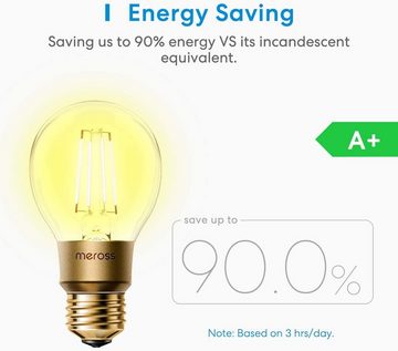 Meross Smarte LED-Leuchte Meross Smart Wi-Fi LED Bulb (Dimmer) -, LED fest integriert, warmweiß, 2700K, smarte LED-Glühbirne mit E27 Sockel