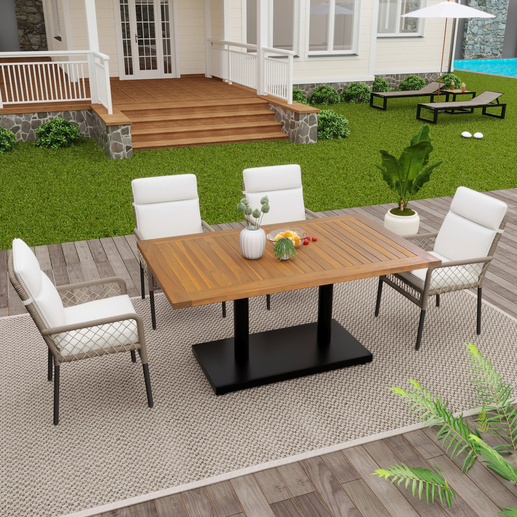 Merax Garten-Essgruppe Gartenmöbel-Set aus Akazienholz & günstig online kaufen