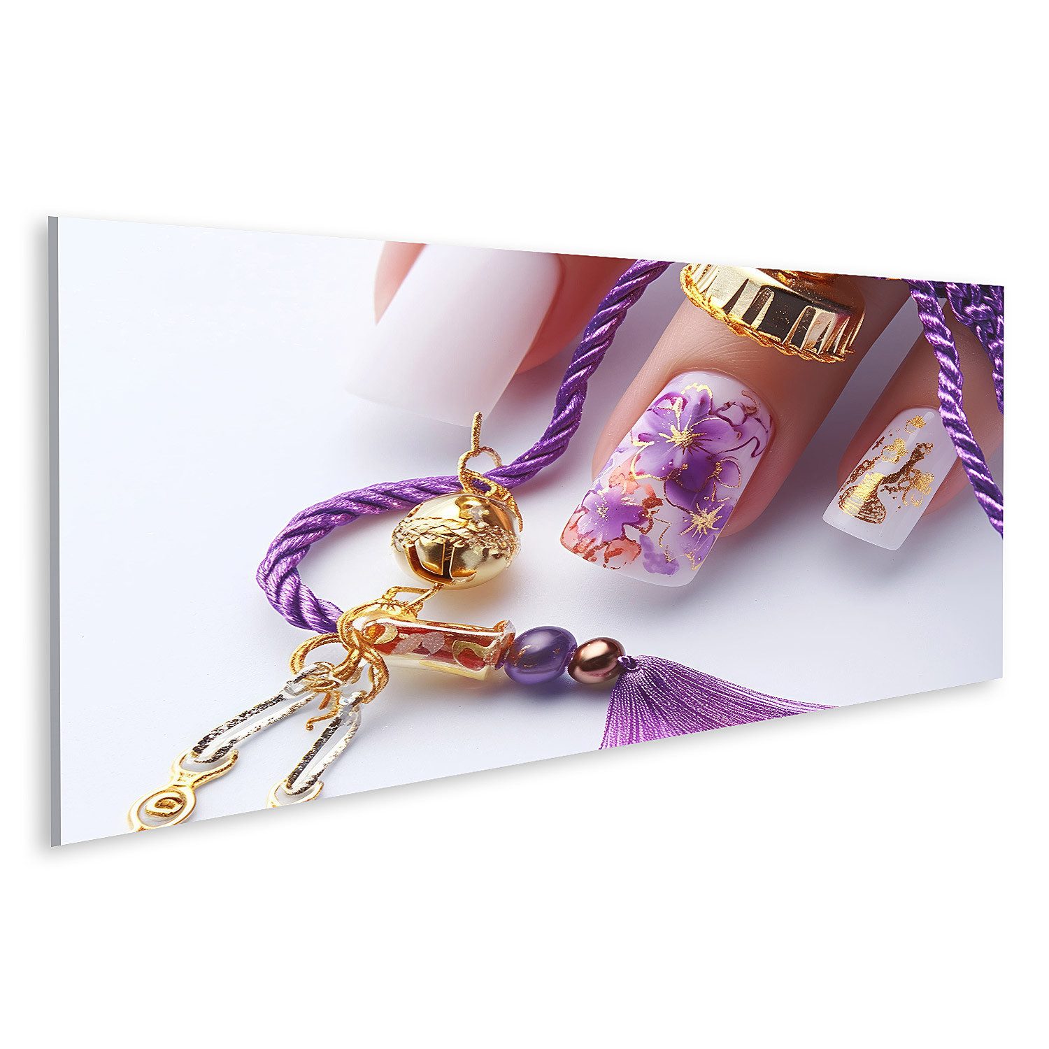 islandburner Leinwandbild, Luxuriöser Nageldesign mit goldenen Akzenten und Schmuck