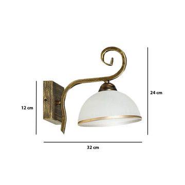 Licht-Erlebnisse Wandleuchte ELISA, ohne Leuchtmittel, Wandlampe Glasschirm Weiß Gold Antik E27 Schlafzimmer