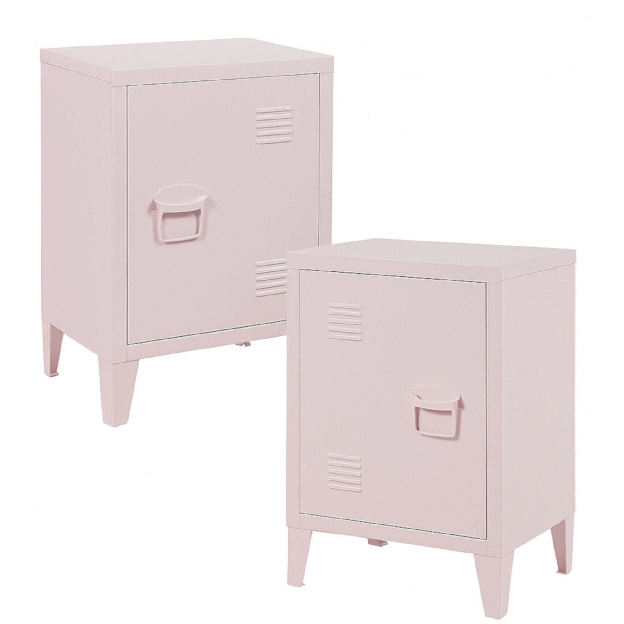 en.casa Nachtschrank (2er Set) »Inari« mit Türgriff rechts und links Stahl 57 x 40 x 30 cm Rosa
