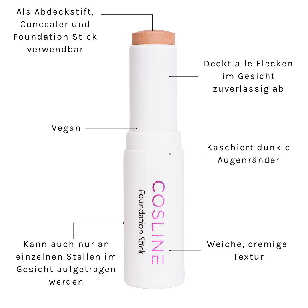 Cosline Cosmetics Foundation Stick, 3-in-1, Make-up, cremig, leicht verblendbar, hohe Deckkraft