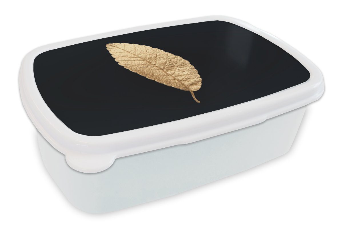 MuchoWow Lunchbox Schwarz und Gold - Blätter - Schwarz - Pflanzen - Luxus, Kunststoff, (2-tlg), Brotbox für Kinder und Erwachsene, Brotdose, für Jungs und Mädchen weiß