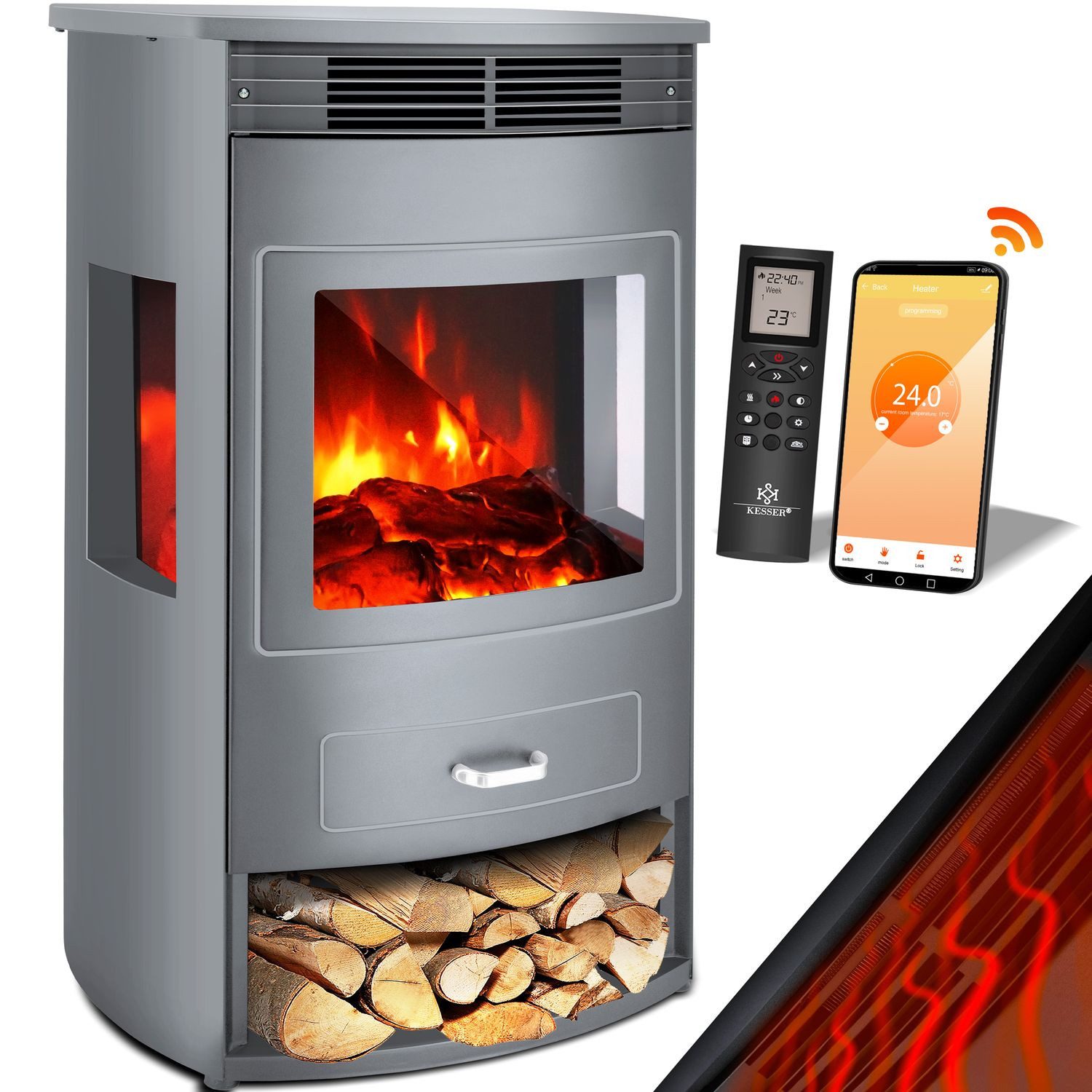 KESSER Elektrokamin, Prio Elektrokamin mit Heizung günstig online kaufen