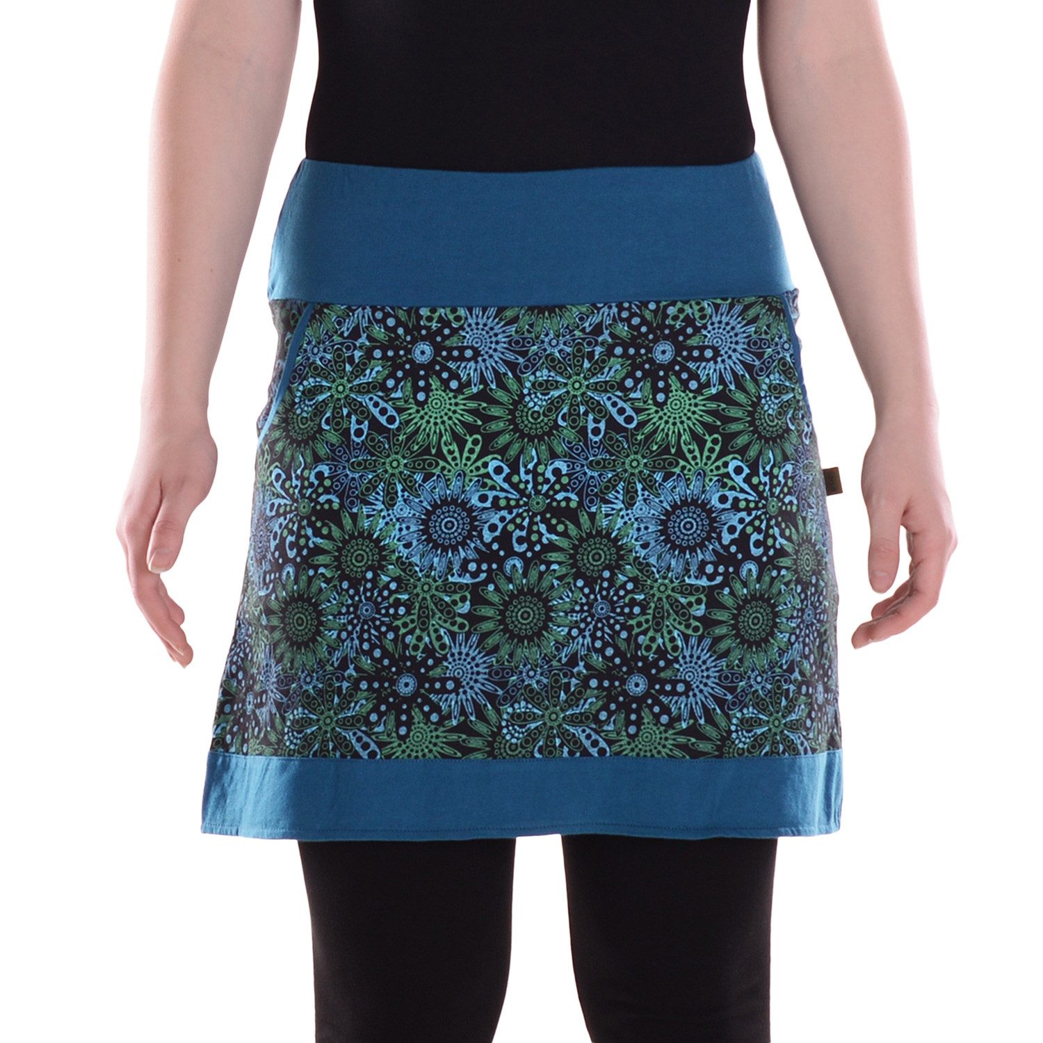 Minirock Damen Mini-Rock Baumwolle Blumen-Muster elastischer Bund mit Taschen