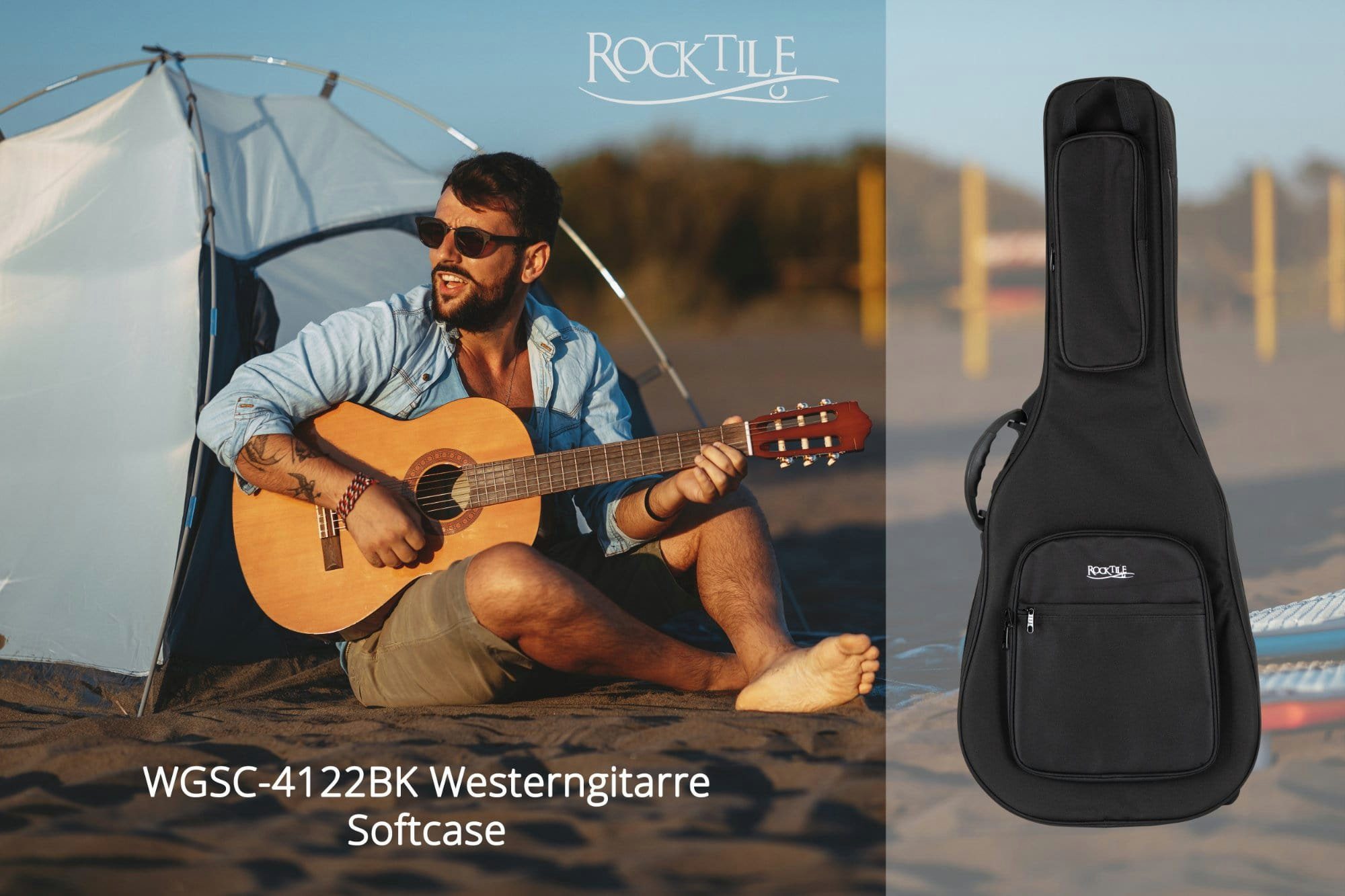 WGSC-4122BK Rucksackgarnitur Rocktile Gitarrentasche Westerngitarre, Softcase mit für gepolstertes Akustikgitarren-Softcase dick