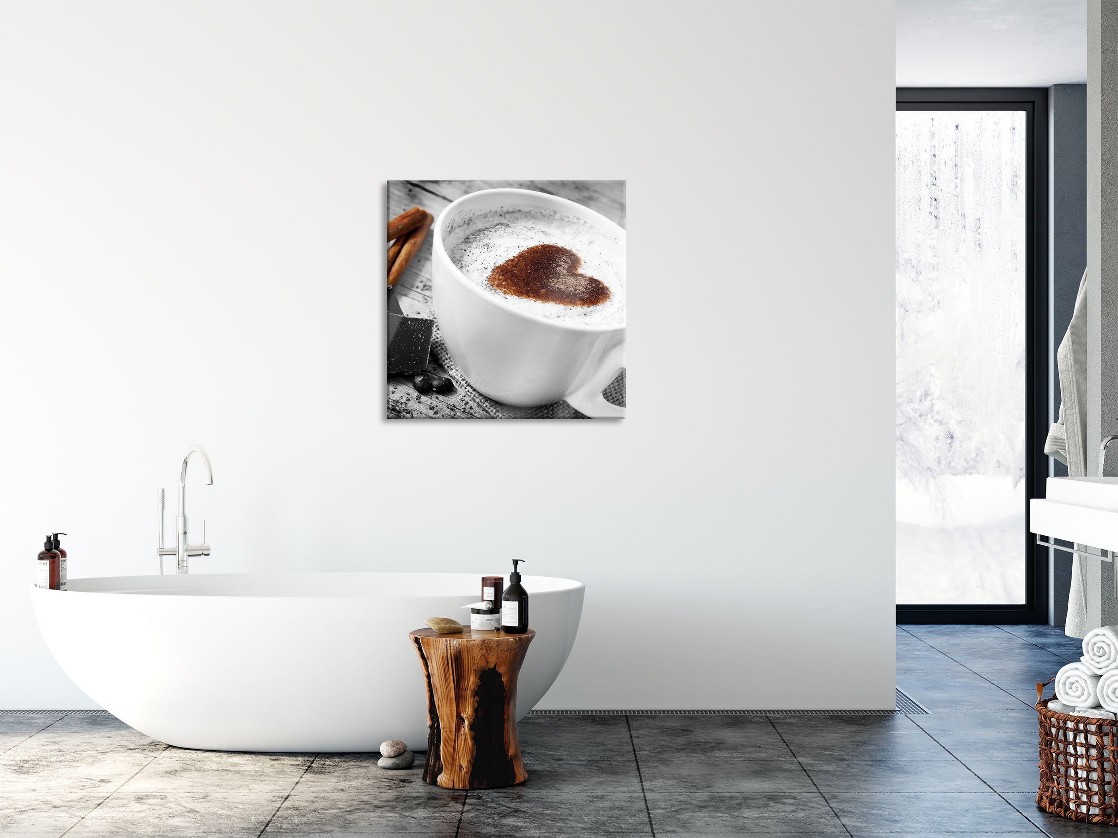 schönes Pixxprint Kaffeesahneherz aus Glasbild inkl. Abstandshalter (1 St), Aufhängungen Echtglas, Glasbild und schönes Kaffeesahneherz,