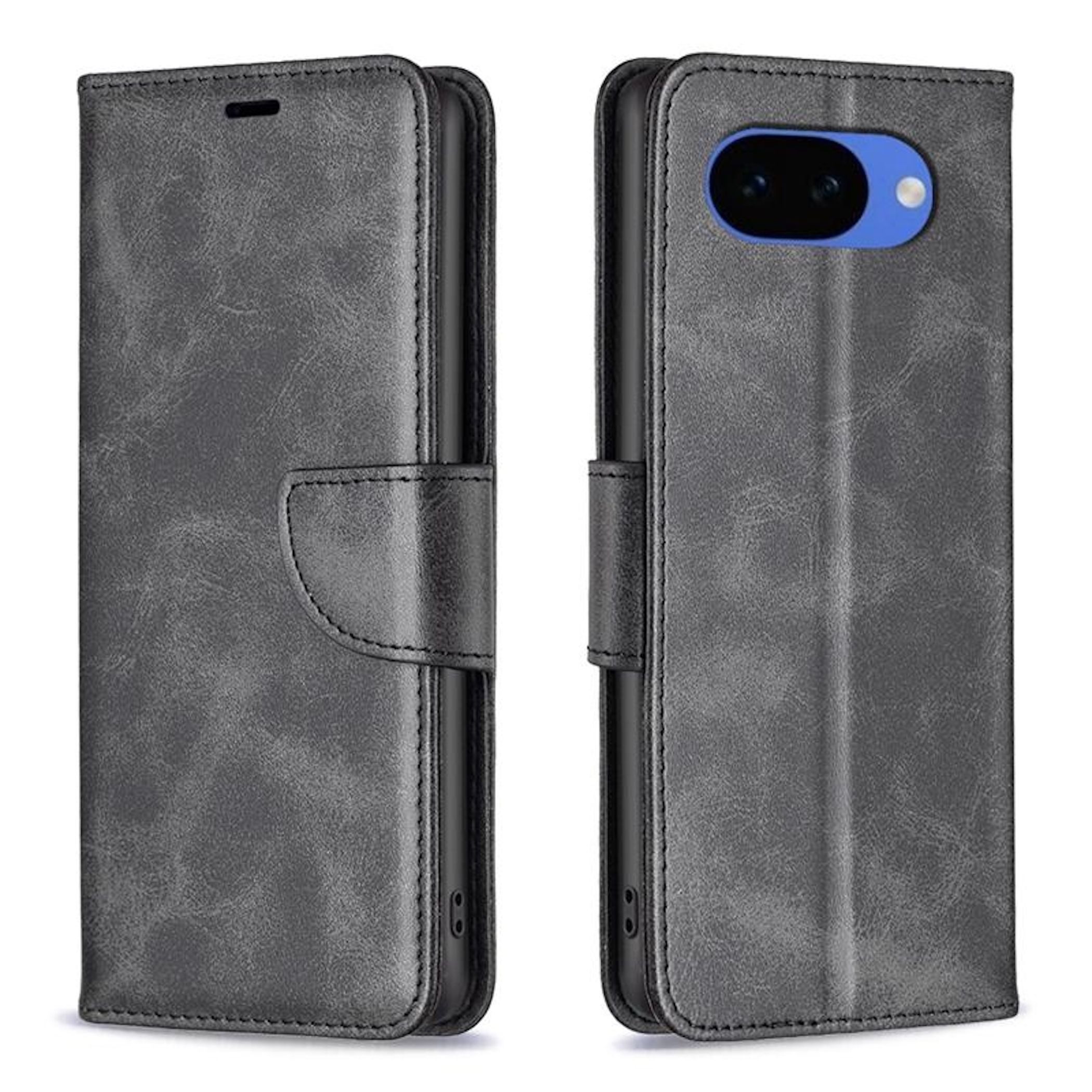 Wigento Handyhülle Für Google Pixel 10a Kunstleder Flip Hülle Lammnappa Optik Schwarz, Kartenfächer, Standfunktion, Handschlaufe