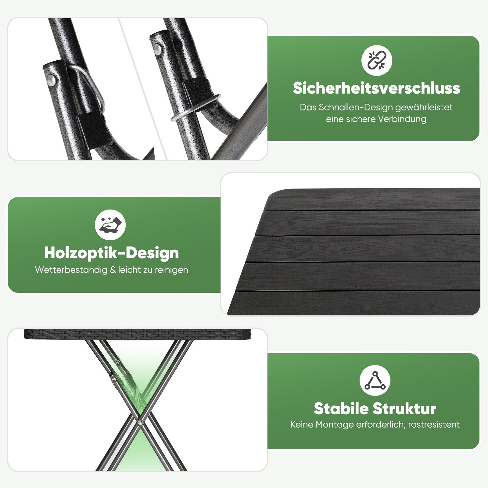 Sekey Balkonset Balkonmöbel Set 2 Personen Platzsparend Balkonset aus Polyrattan, (3-tlg), Gartentisch und 2 Gartenstuhl Klappbar Gartenmöbel für Balkon Terrass – Bild 5 von 5