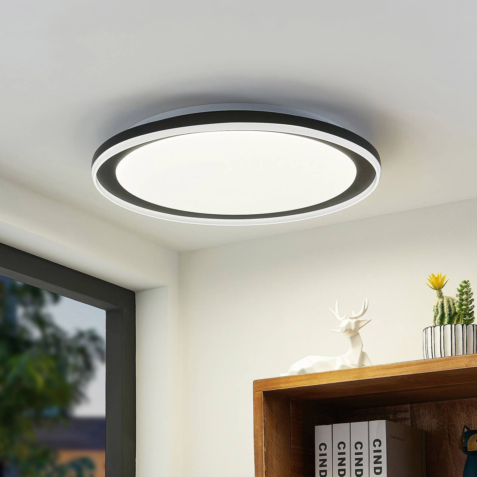 Lindby LED Deckenleuchte Verdan, dimmbar, LED-Leuchtmittel fest verbaut,  Farbwechsel warmweiß / tageslicht, Modern, Eisen, PMMA, Polystyrol, Schwarz,  weiß, 1 flammig,