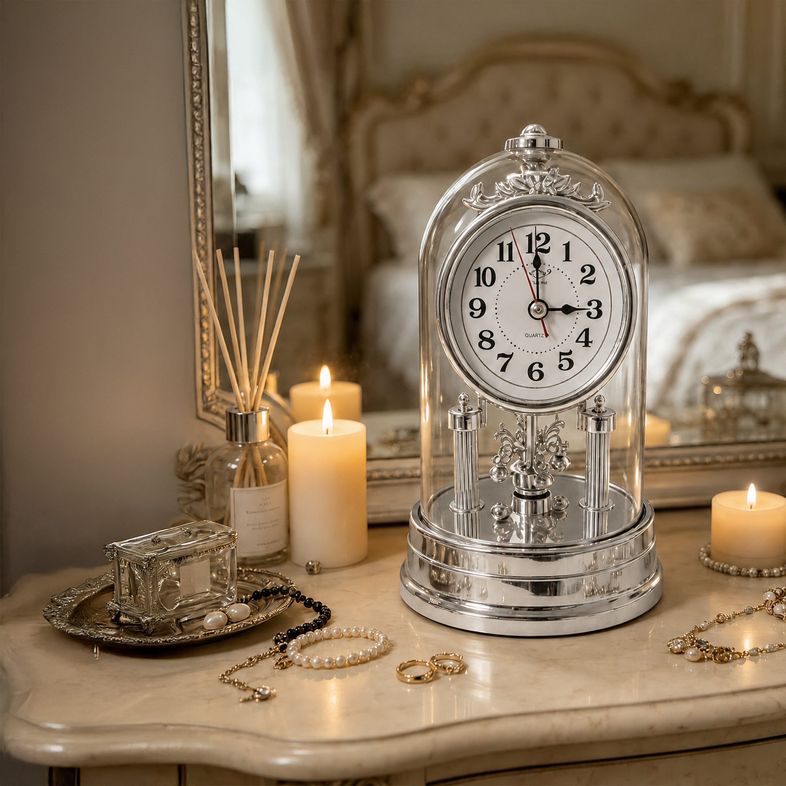 relaxdays Tischuhr Retro Tischuhr silber