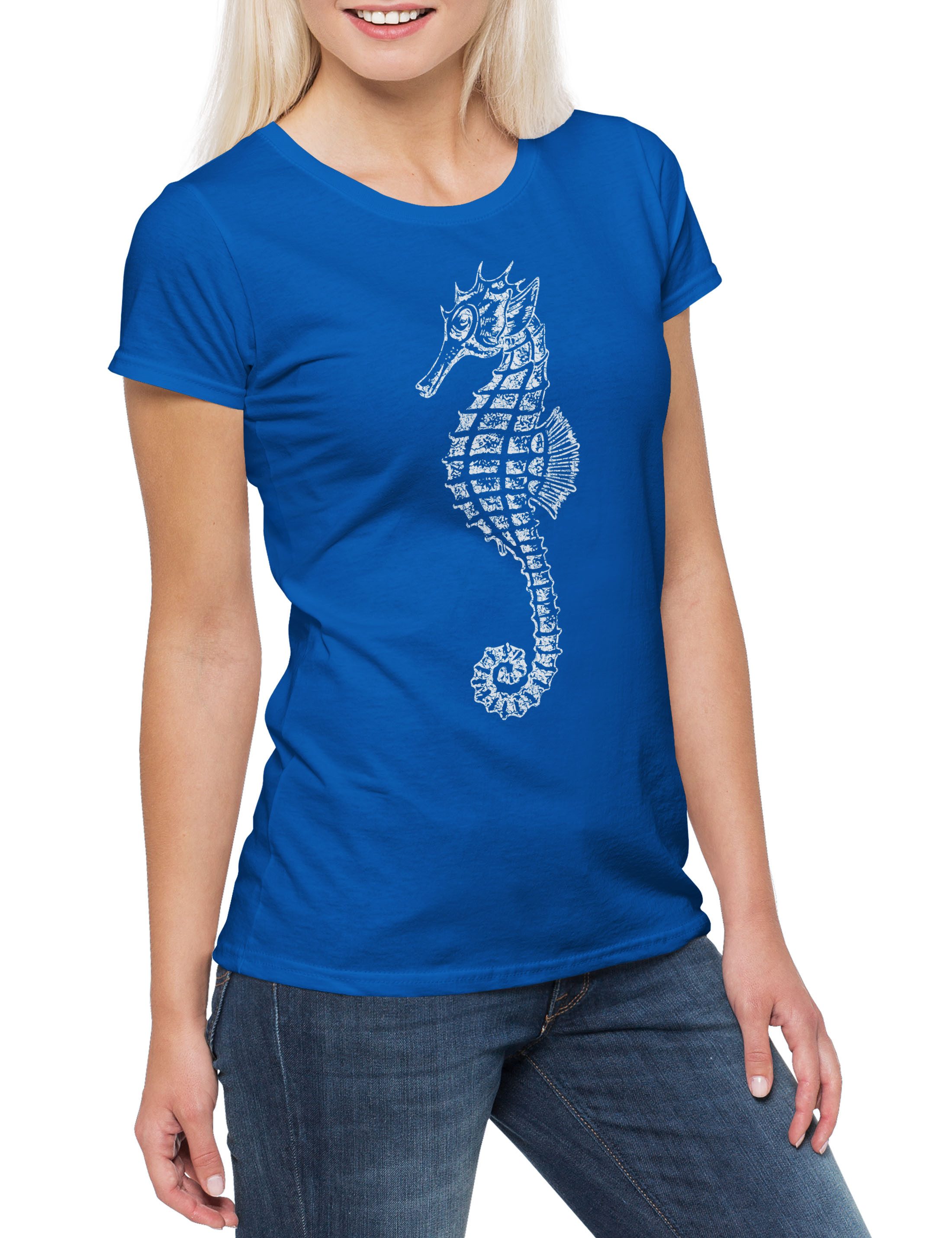 Print-Shirt Sea Horse II Damen T-Shirt Seepferdchen Tattoo Oldschool Sailor