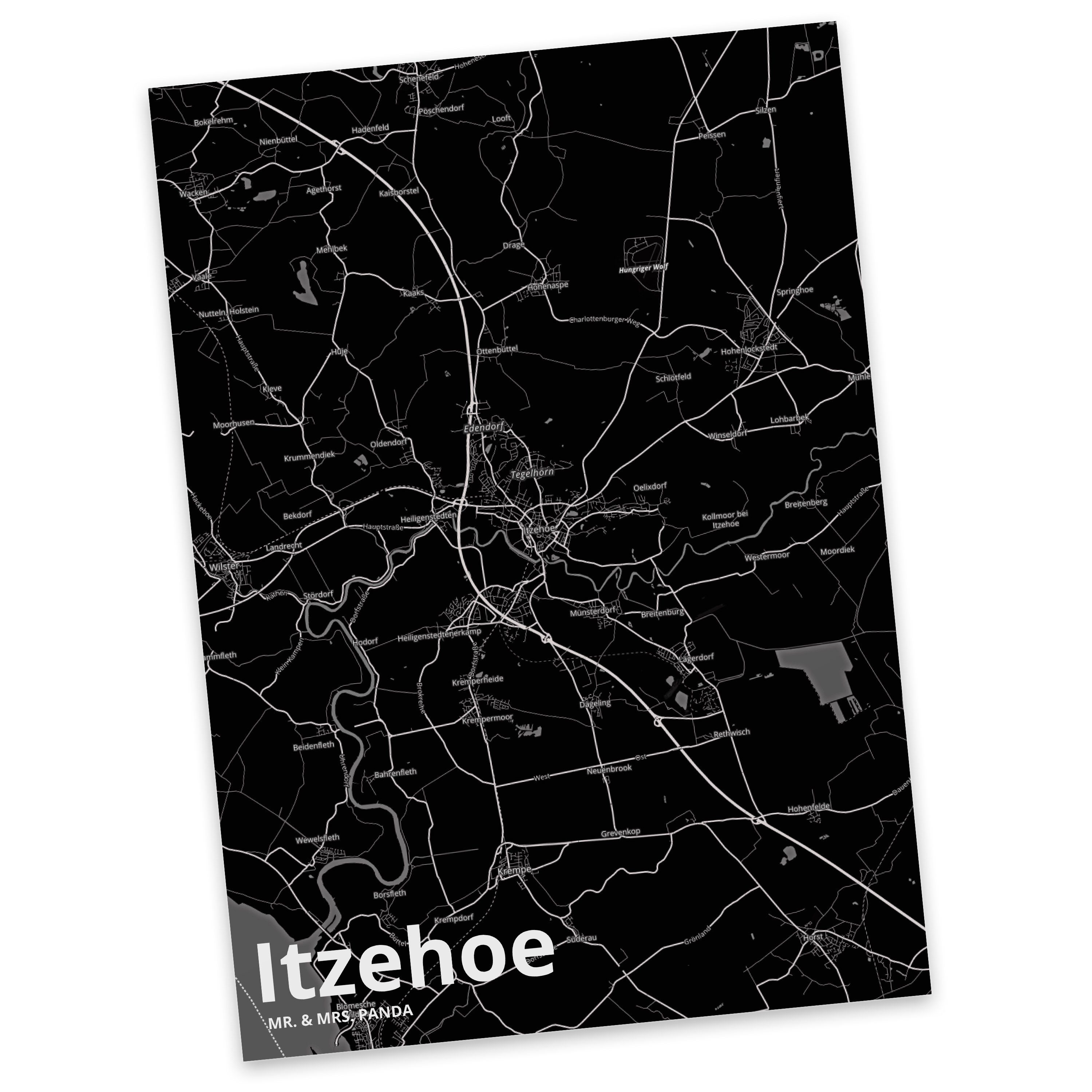 Mr. & Mrs. Panda Postkarte Itzehoe - Geschenk, Ort, Stadt, Stadt Dorf Karte Landkarte Map Stadtp