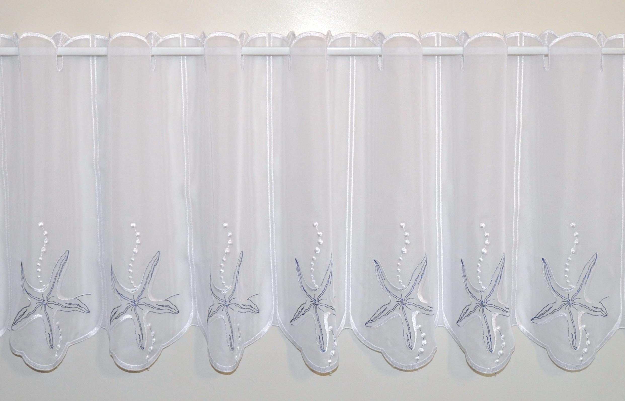 Stickereien Plauen Scheibengardine Seestern (1 St), Stangendurchzug, transparent, Voile