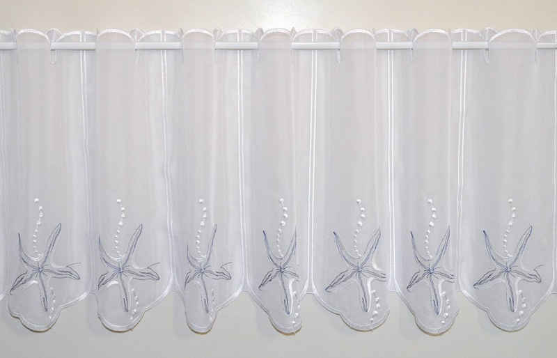 Scheibengardine Seestern, Stickereien Plauen, Stangendurchzug (1 St), transparent, Voile