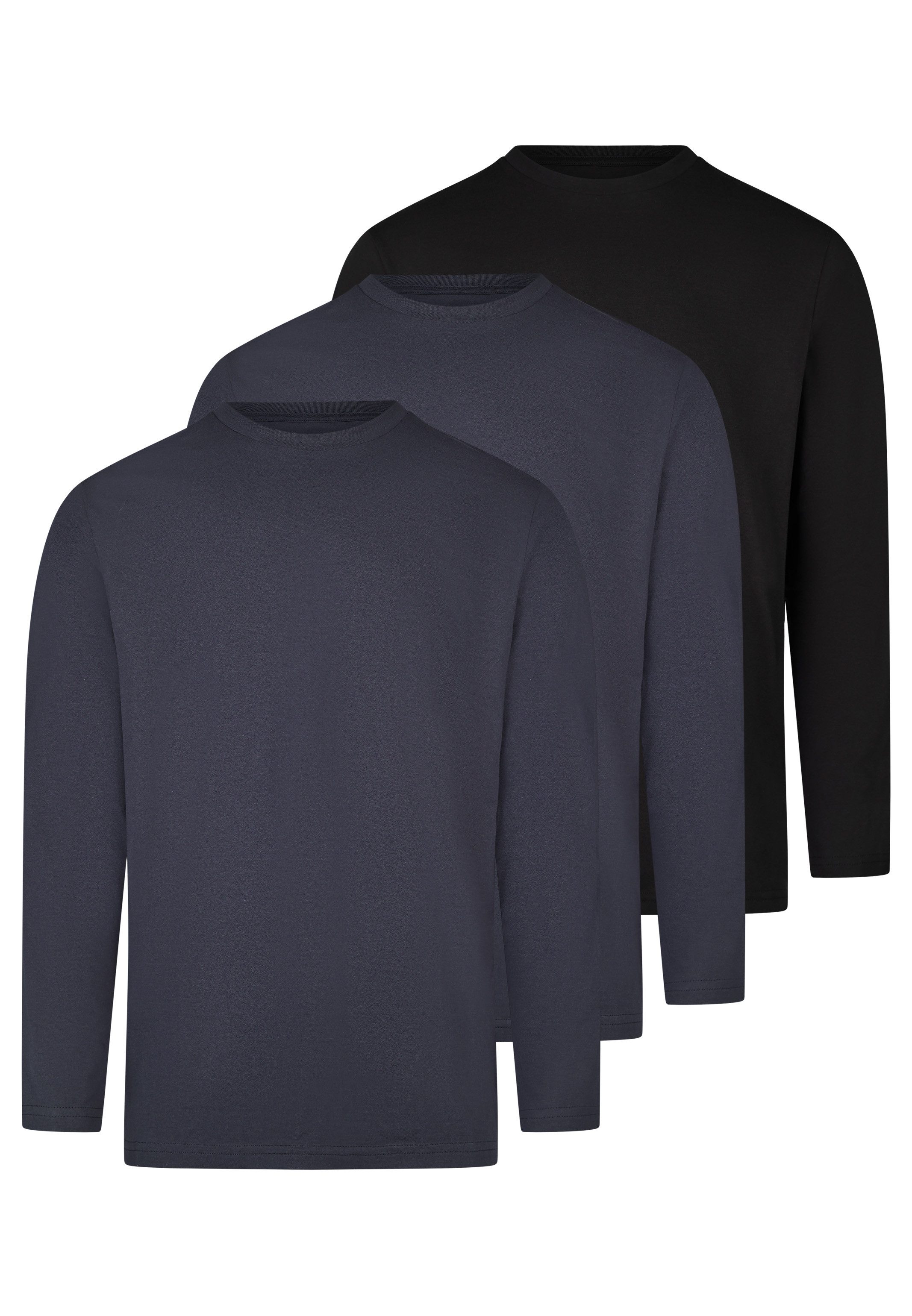 RAGMAN Langarmshirt 3er Pack Basic (Spar-Set, 3-tlg) Langarmshirt - Baumwolle - Atmungsaktiv - Gerader Schnitt mit Rundhals