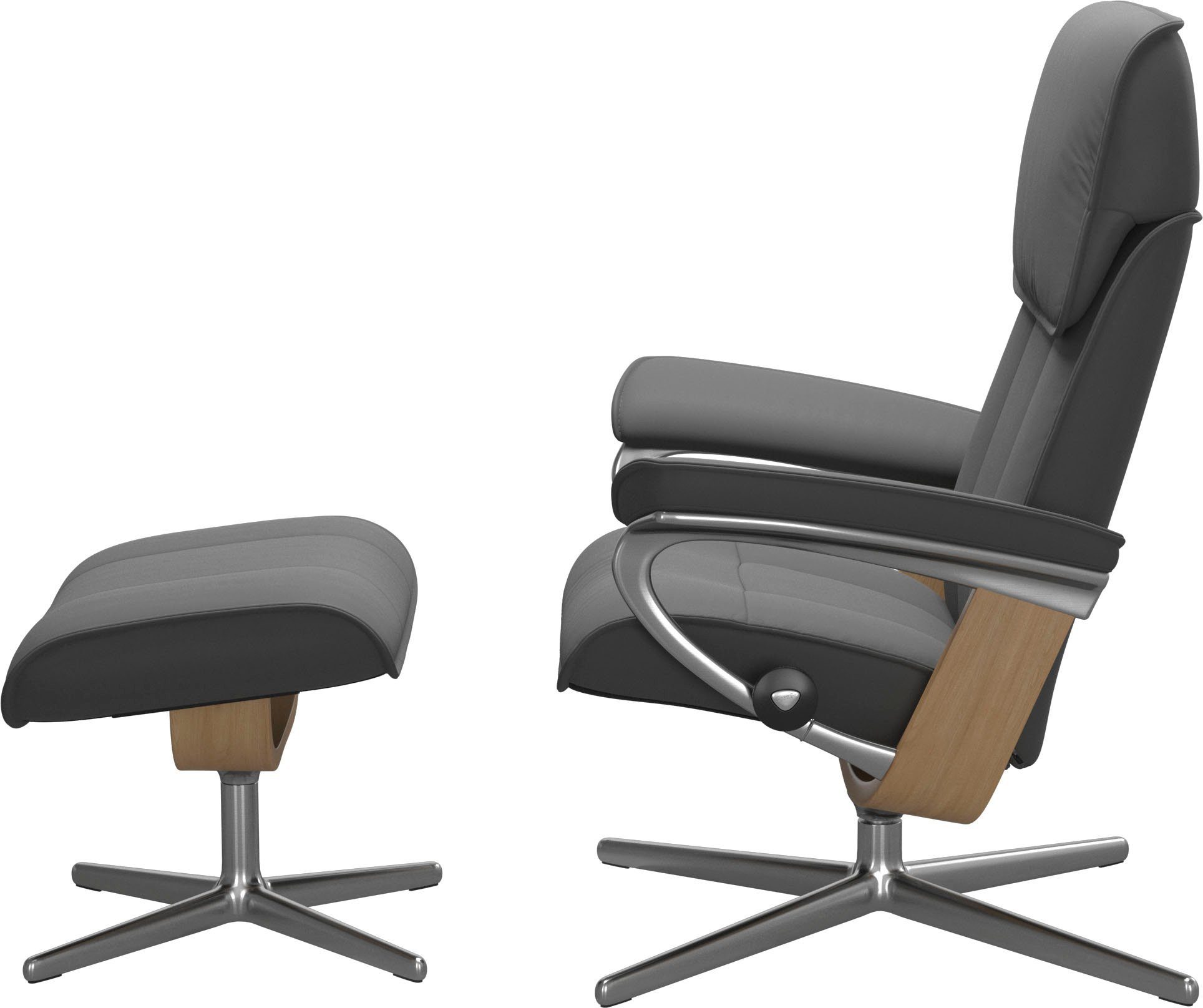 Stressless® Cross & grey M mit Relaxsessel Holzakzent Base, Größe Admiral, BATICK L, Eiche