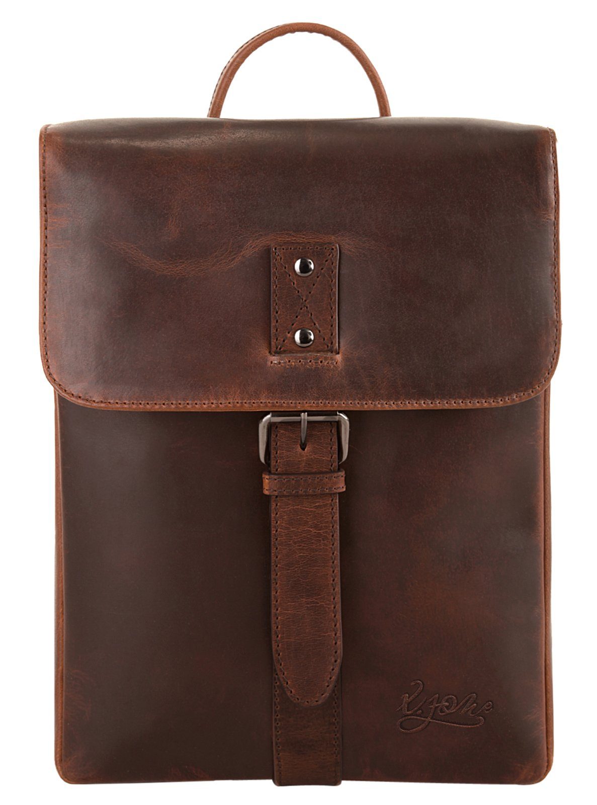 X-Zone Laptoprucksack, echt Leder cognac