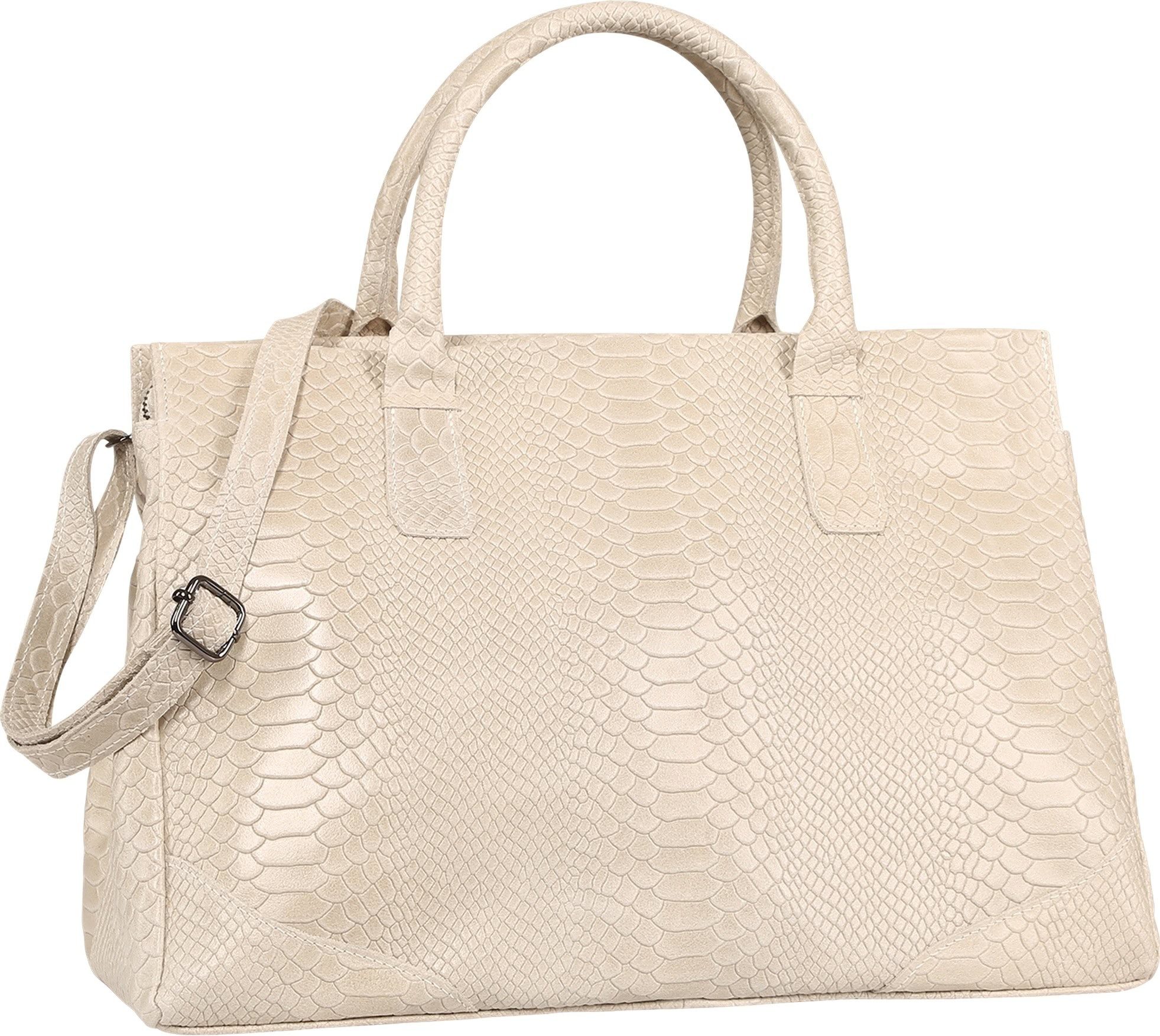 Toscanto Henkeltasche Toscanto Damen Henkeltasche Leder Tasche (Henkeltasche), Damen Leder Henkeltasche, beige ca. 40cm