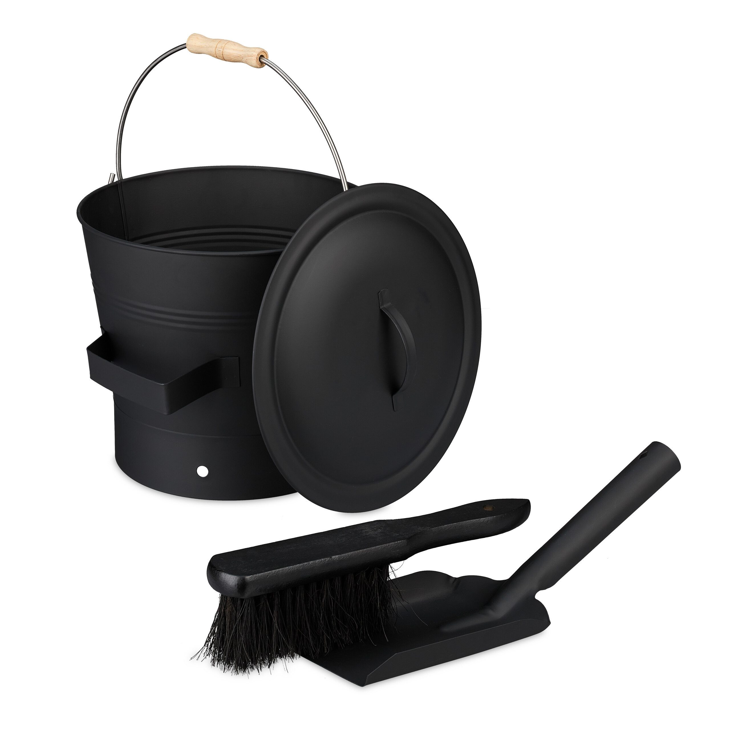 relaxdays Mülleimer Ascheeimer mit Deckel & Kehrset 7,5 L