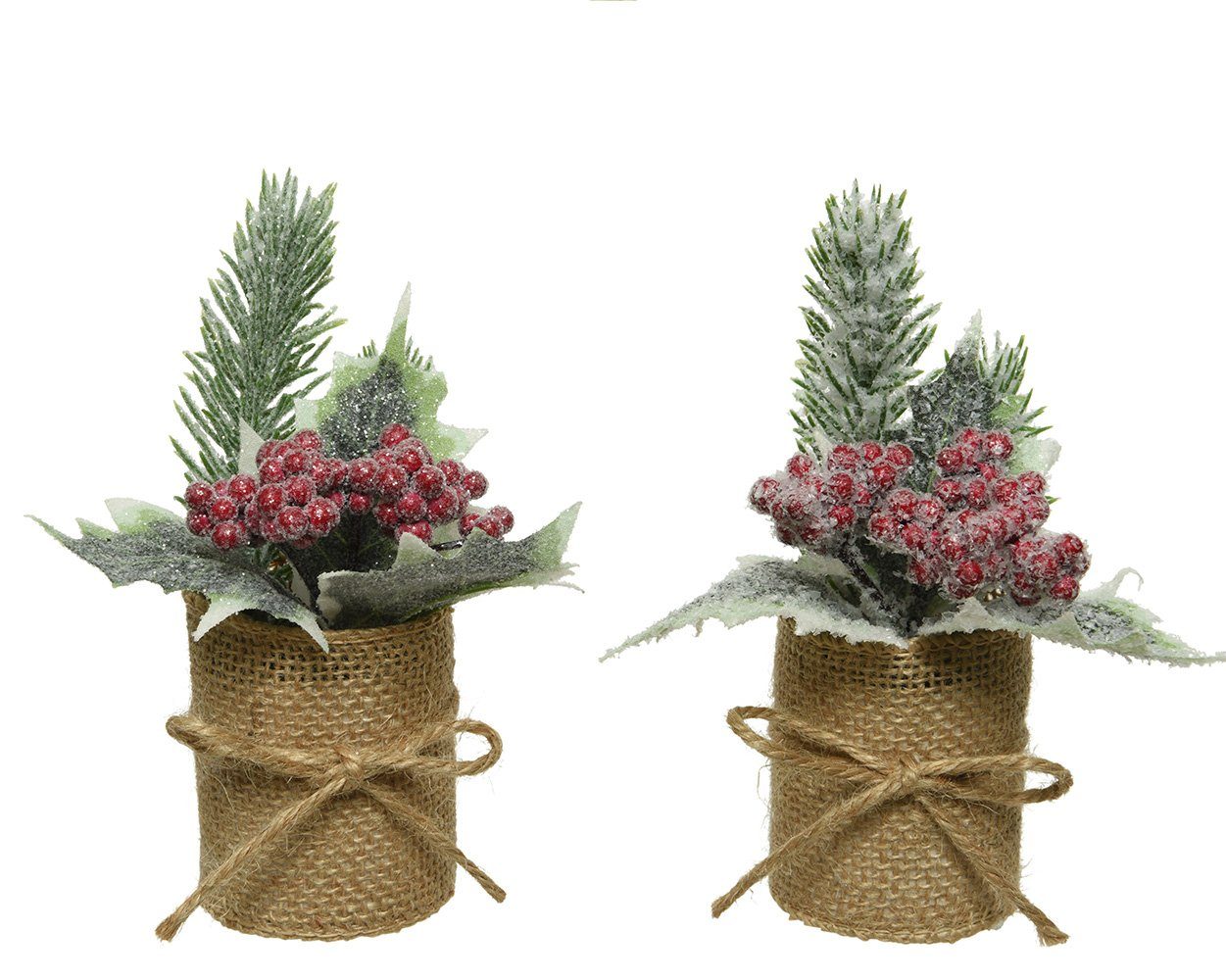 Kunstpflanze, Kaemingk, Tanne mit Stechpalme und Beeren im Jute Topf 15cm, günstig online kaufen
