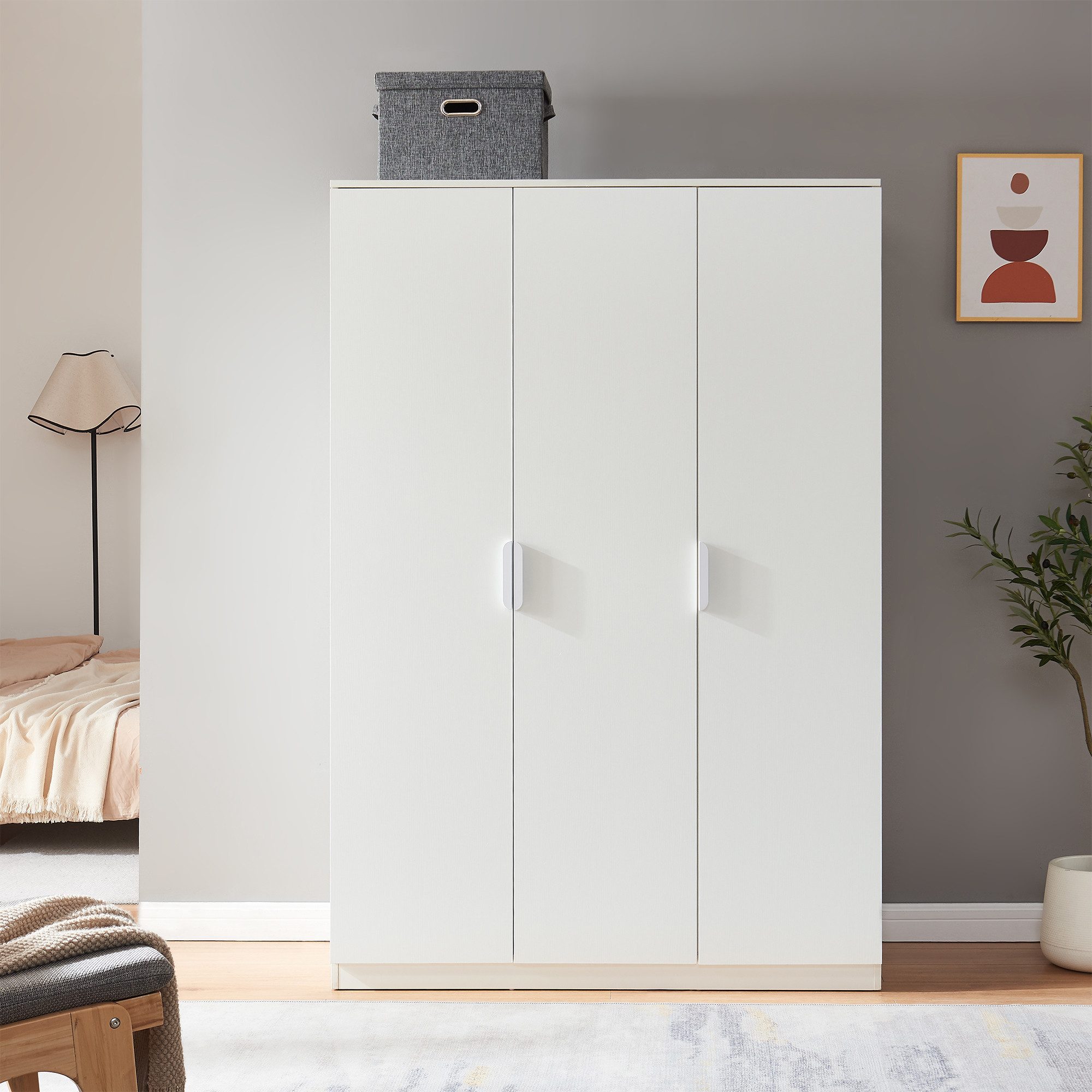 en.casa Kleiderschrank »Eiselfing« 3 Türen, 4 Fächer 176x120x52 cm Weiß – Bild 3 von 5
