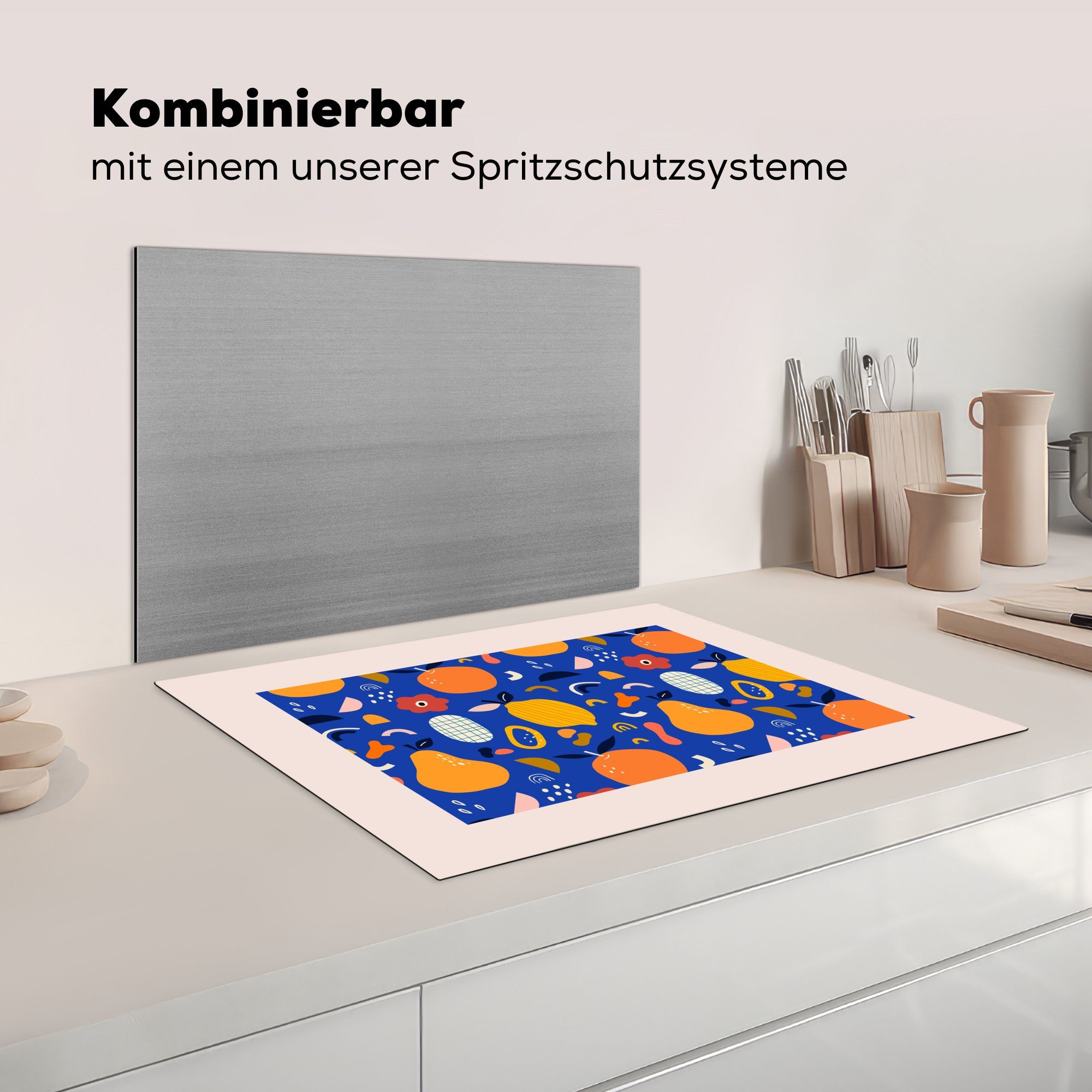 (1 Herdblende-/Abdeckplatte Induktionskochfeld Lebensmittel cm, Früchte küche, für Ceranfeldabdeckung Blumen - Vinyl, MuchoWow - Pastell, - tlg), Schutz die 71x52