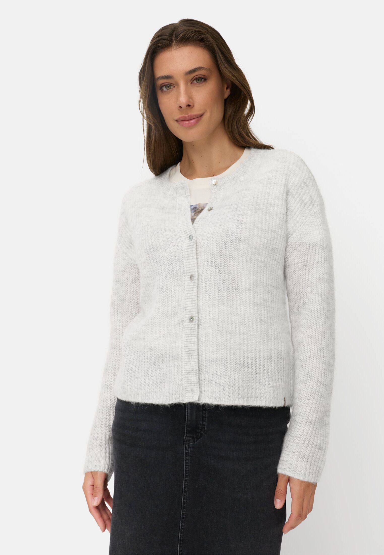 camel active Cardigan mit gerader Passform Langarm Markenlogo