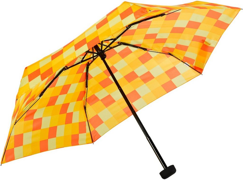 EuroSCHIRM® Taschenregenschirm Dainty, Karo gelb orange, extra flach und  kurz, EuroSCHIRM® Mini Regenschirm »Dainty« Karo gelb orange