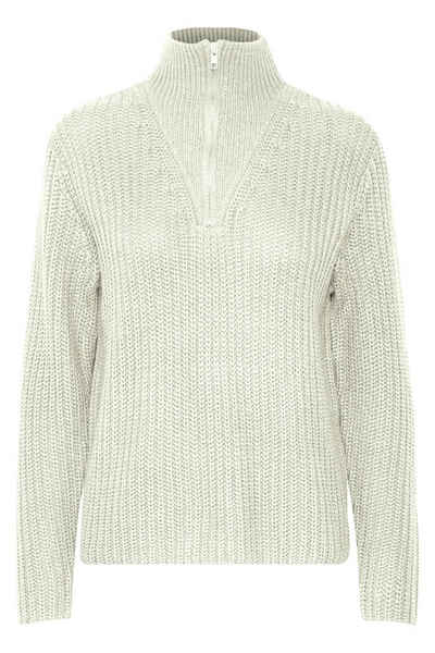 b.young Strickpullover Grobstrick Pullover Troyer Sweater mit Reißverschluss Kragen 6677 in Weiß