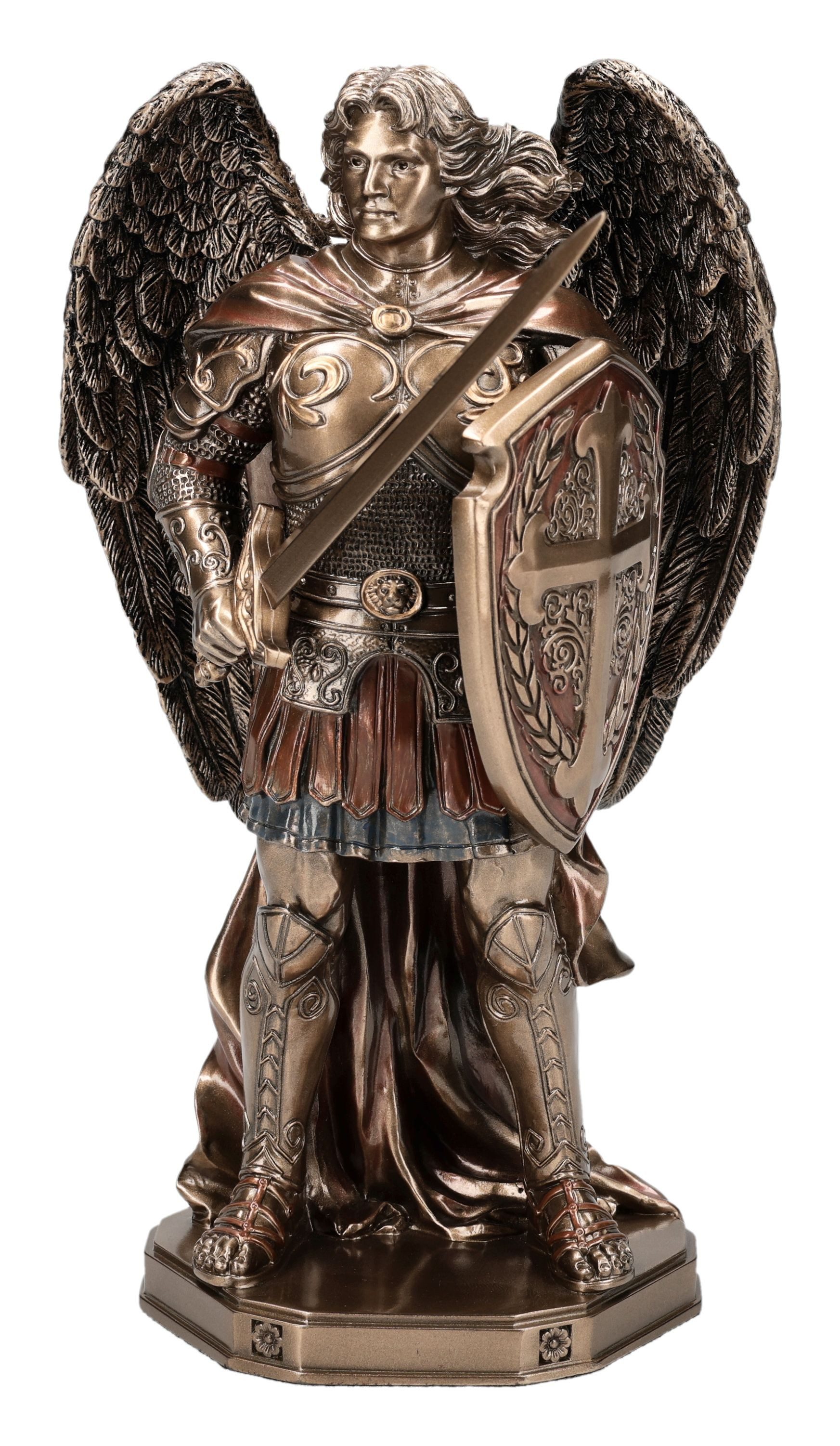 Figuren Shop GmbH Dekofigur Erzengel Michael Figur – bronziert Statue mit Schwert Schild 19 cm