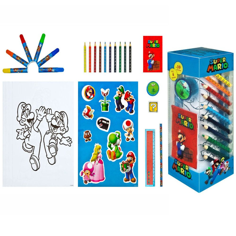 Super Mario Buntstift Super Mario 35 tlg. Kinder Malset Buntstifte Fasermaler, (Set, 35-tlg)