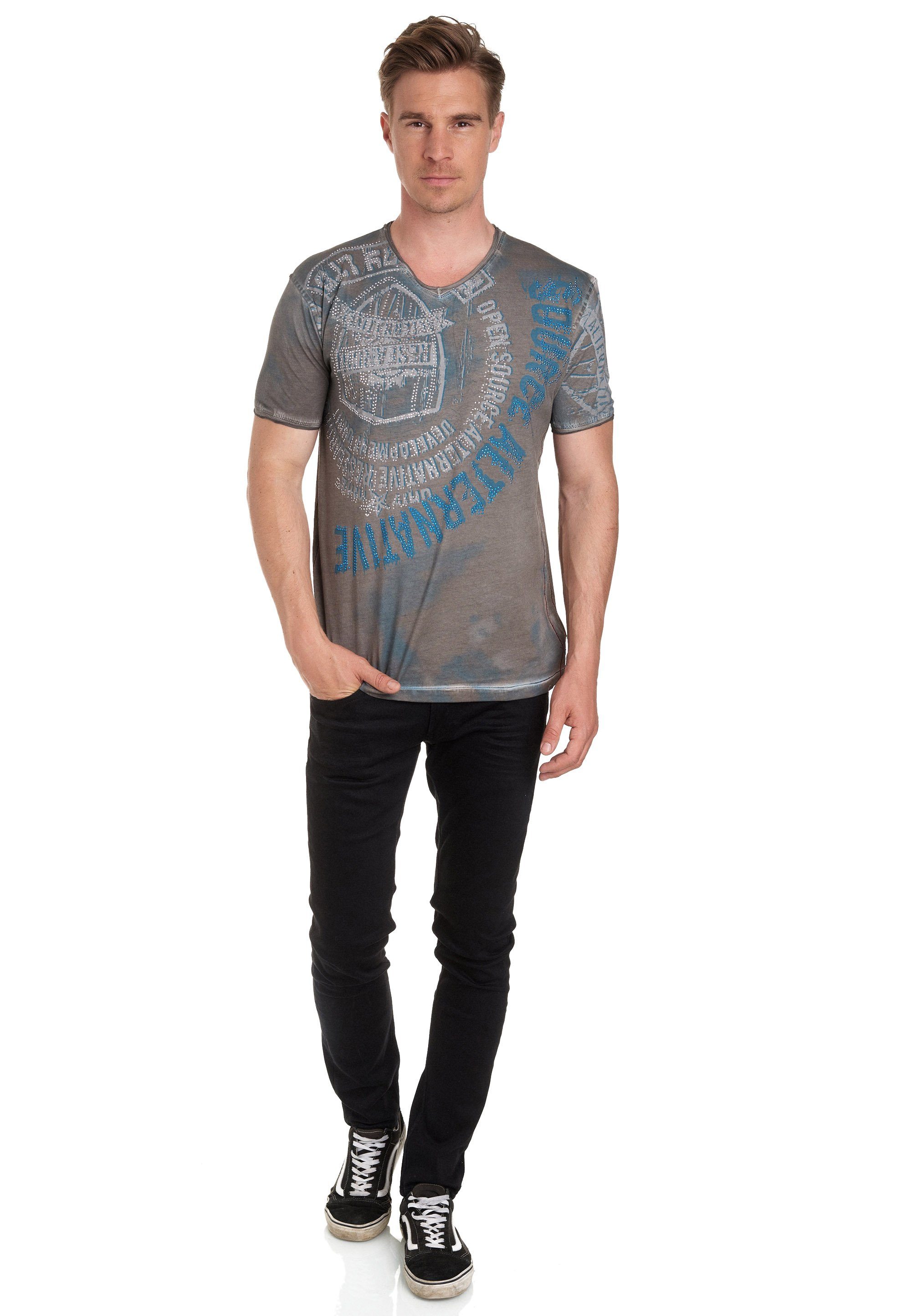 Rusty mit Frontprint anthrazit und Strasssteinen T-Shirt Neal