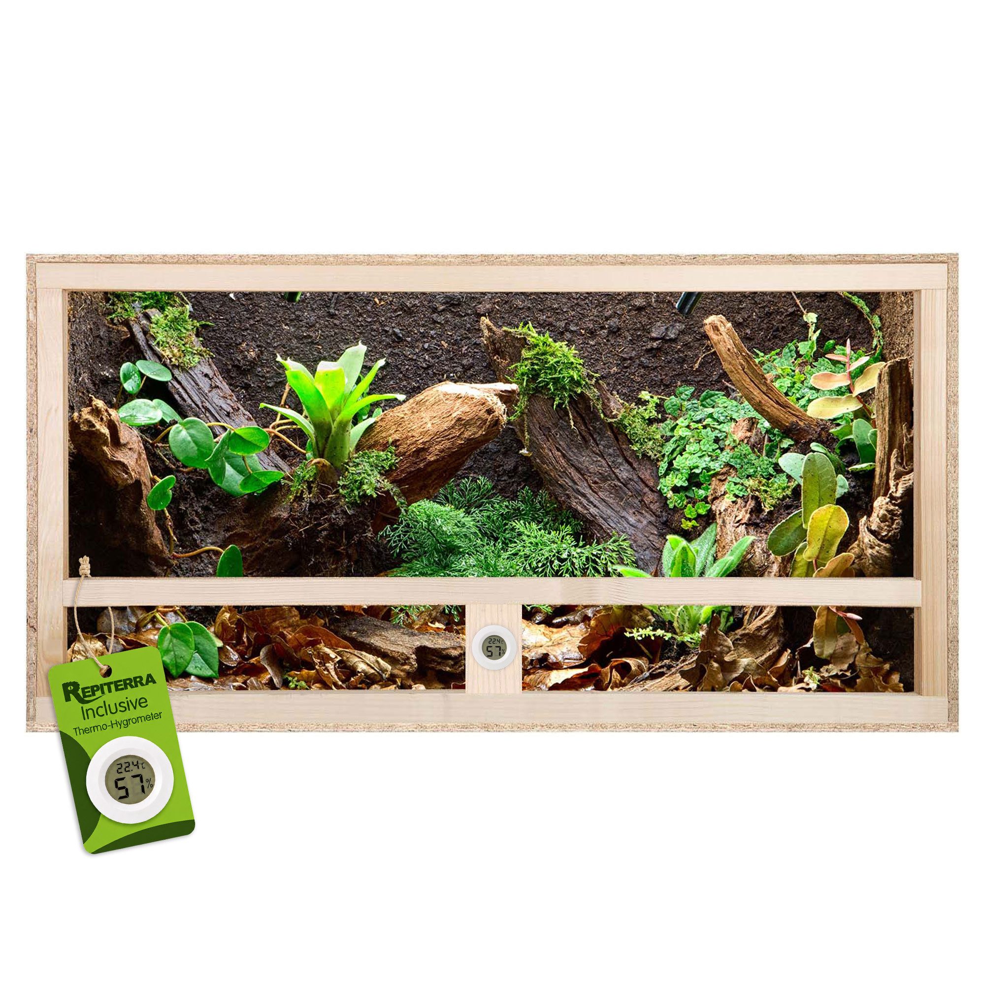 Repiterra Terrarium Holz-Terrarium hochwertig mit Seitenbelüftung 60x30x30 cm, inklusive Thermo-Hygrometer