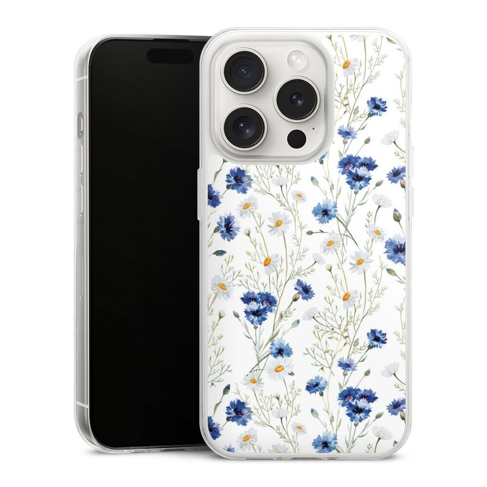 DeinDesign Handyhülle Muster Blume Blumen Flower Pattern 6, Apple iPhone 15 Pro Slim Case Silikon Hülle Ultra Dünn Schutzhülle