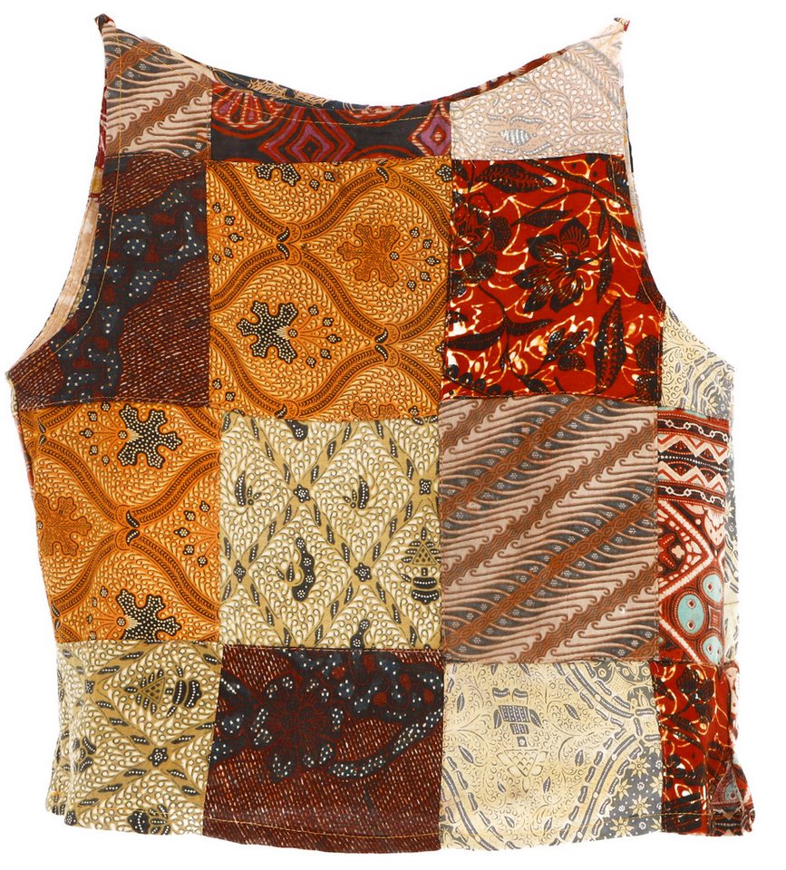 Guru-Shop T-Shirt Boho Patchwork Sommertop, Damentop, ärmellose.. Ethno Style, alternative Bekleidung