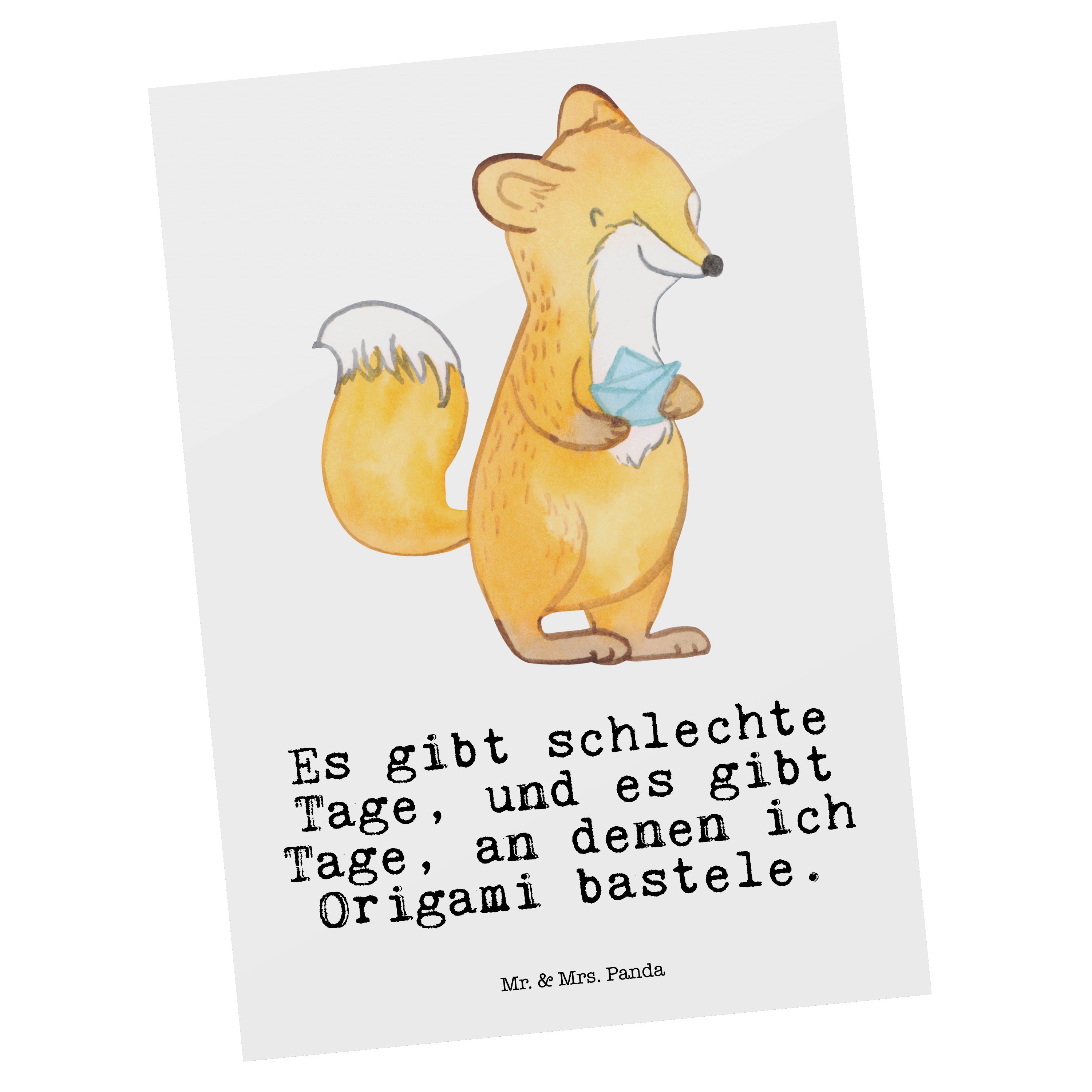Mr. & Mrs. Panda Postkarte Fuchs Origami Tage - Weiß - Geschenk, Geburtstagskarte, Ansichtskarte