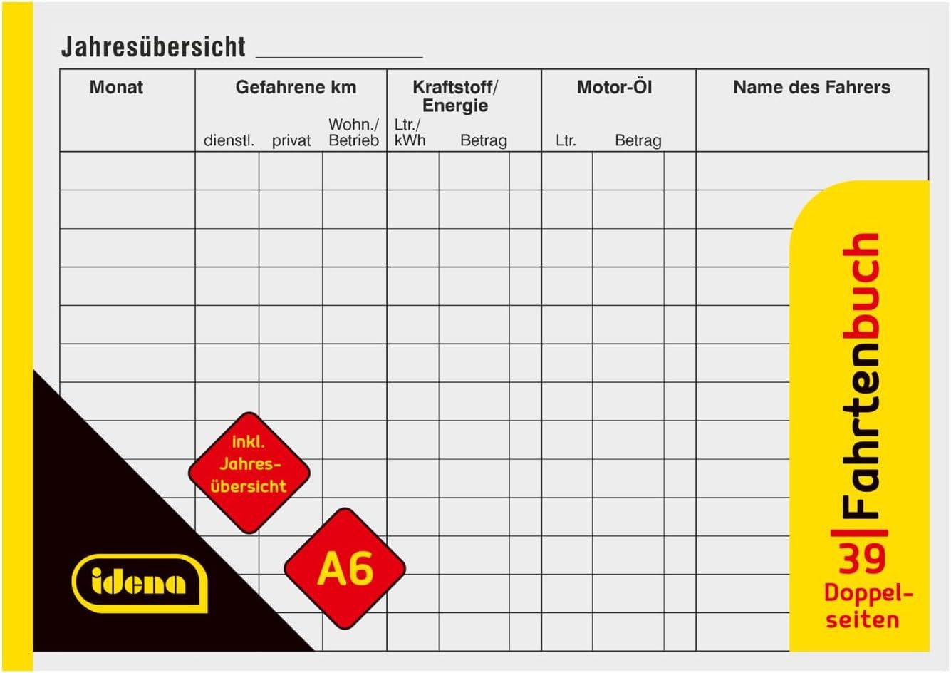Idena Spiel Idena Fahrtenbuch DIN A6 quer 40 Blatt