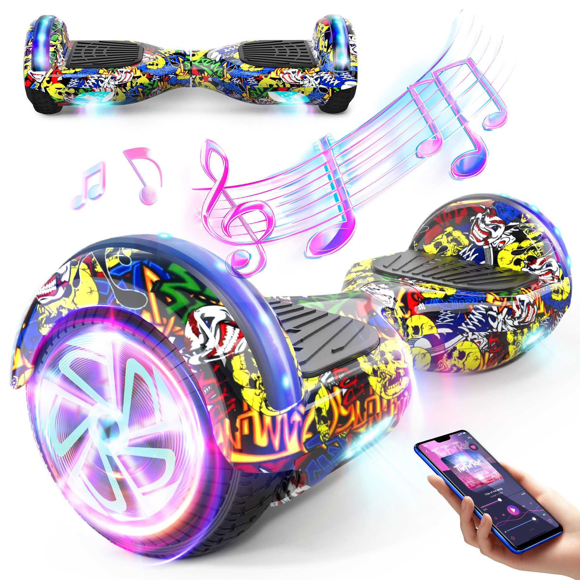SISIGAD Balance Scooter 6,5 Zoll Dualmotorräder, Hoverboard mit LED-Licht, Smart Bluetooth, 10 km/h, Hoverboard mit LED Lichter Bluetooth,Geschenk für Kinder