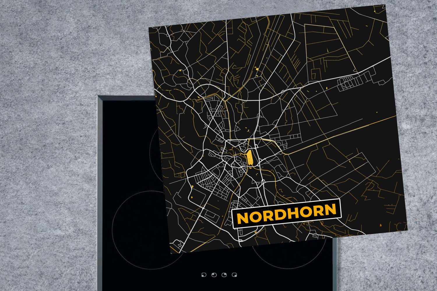 MuchoWow Herdblende-/Abdeckplatte Nordhorn - Gold für Vinyl, Stadtplan Deutschland, Ceranfeldabdeckung, 78x78 küche cm, - tlg), Karte (1 - - Arbeitsplatte