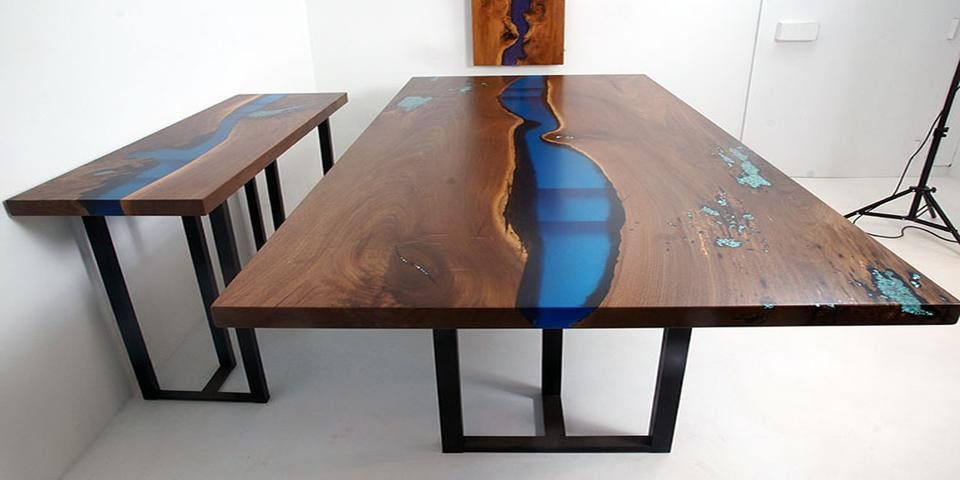 Xlmoebel Esstisch River Table aus massivem Holz mit Epoxidharzbeschichtung (Esstisch, 1-St., Esstisch), Hergestellt in Europa